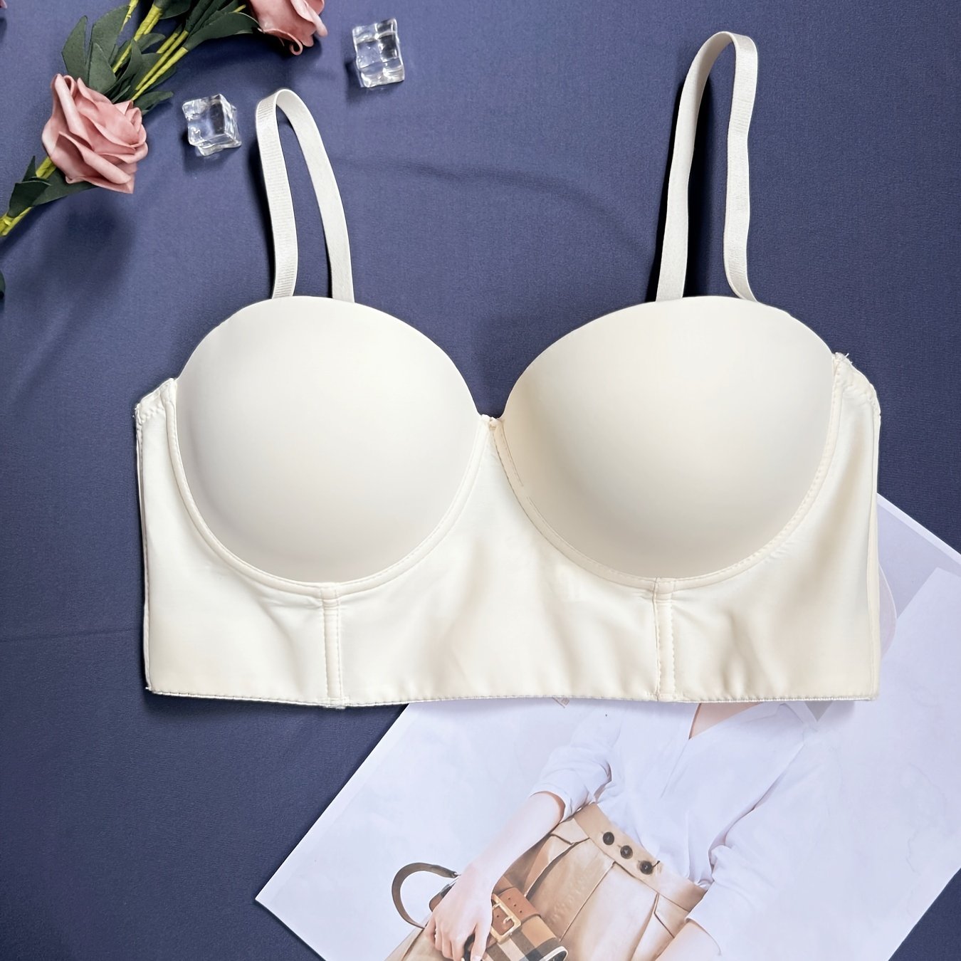 TEMU Underwire Bra With Strips, Comfortable Support,