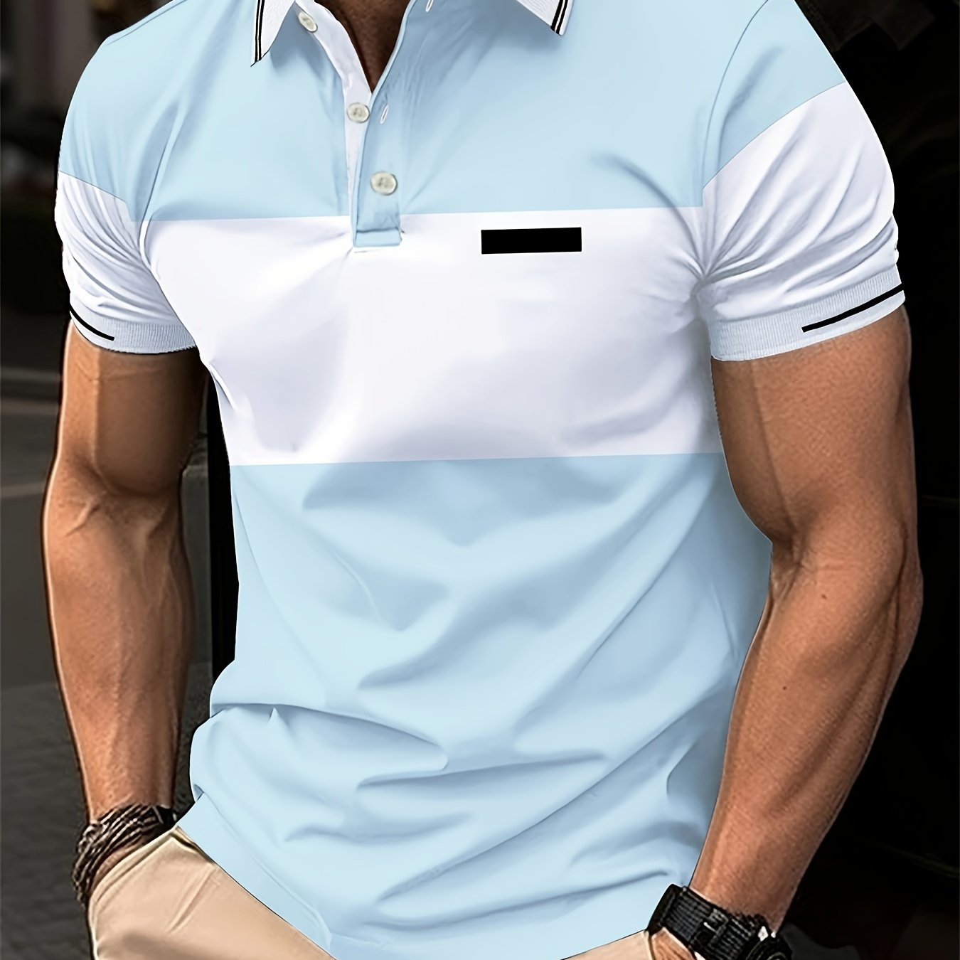 TEMU Men' Color Block Shirt, Casual Short Sleeve Golf Shirt, For Summer Sport & Casual
