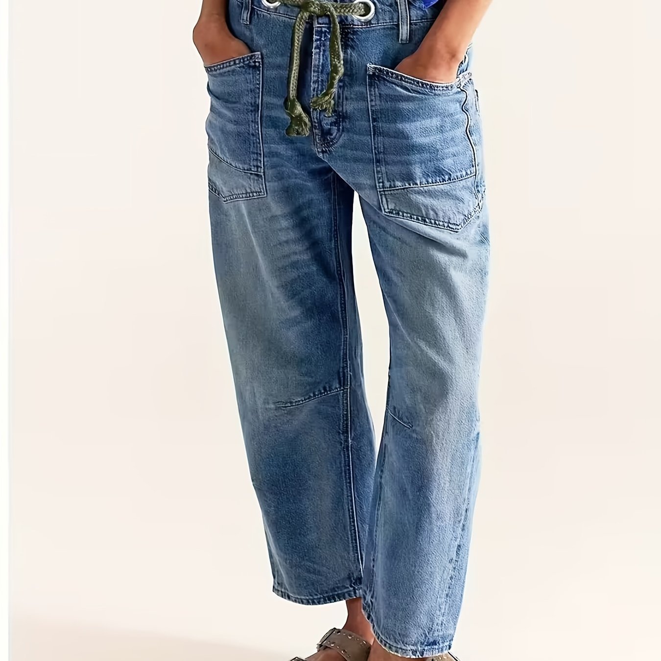 TEMU New Arrival, Plus Size Women's Jeans, Stylish Loose Fit, Large Pockets With Elastic Waistband, Boyfriend-style Versatile Denim Pants, 2026