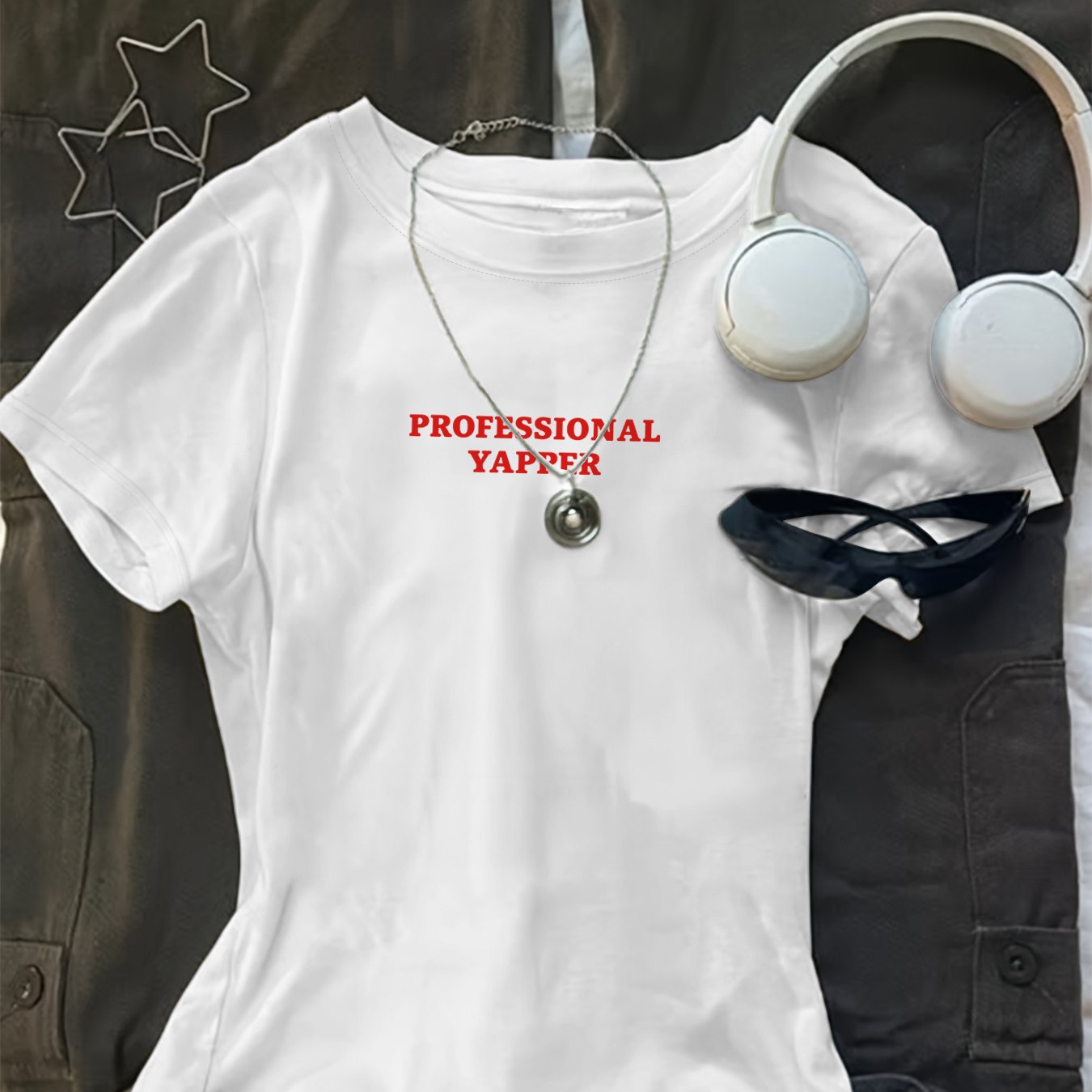 TEMU Easy Style Cropped Top With The Text Professional Printed On A Short-sleeved Round-neck T-shirt