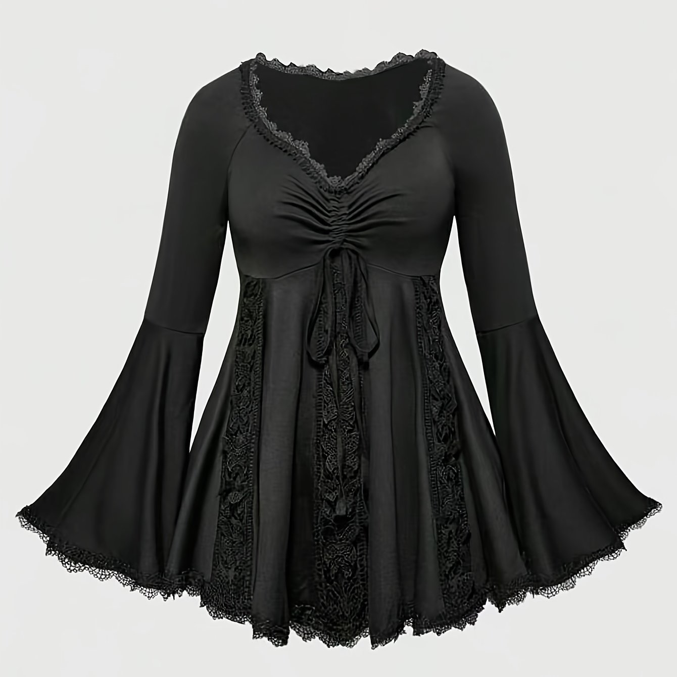 TEMU Damen-T-Shirt in Übergröße, Gothic-Stil, Halloween, mit Spitzenbesatz, ausgeschnittenen ausgestellten Ärmeln, Top-Kleid im Renaissance-Stil
