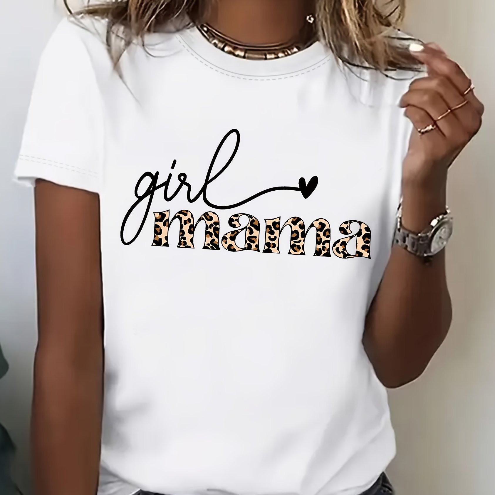 Mama Leopard Print Heart Pattern, Fashion Women's Top T-shirt