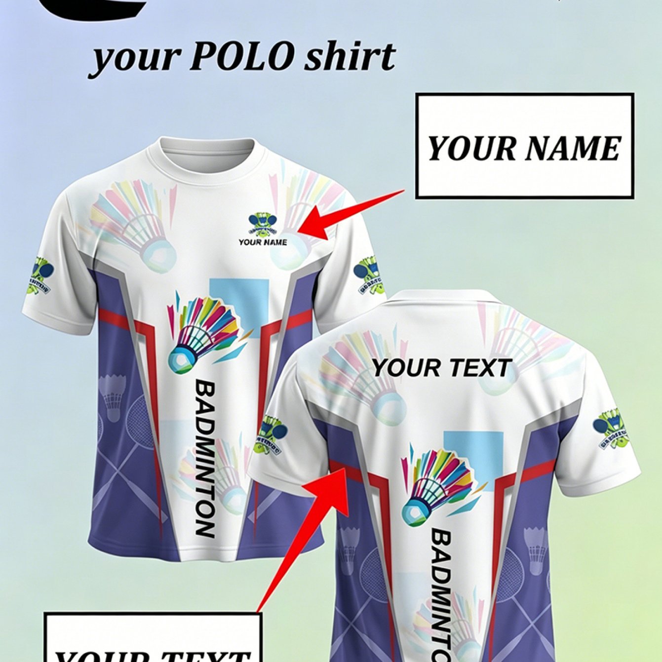 TEMU Customized Summer Short-sleeve T-shirt Badminton Clothes, Personalized Name And Team Name Text Design Men's Short-sleeve Jacket, Suitable For