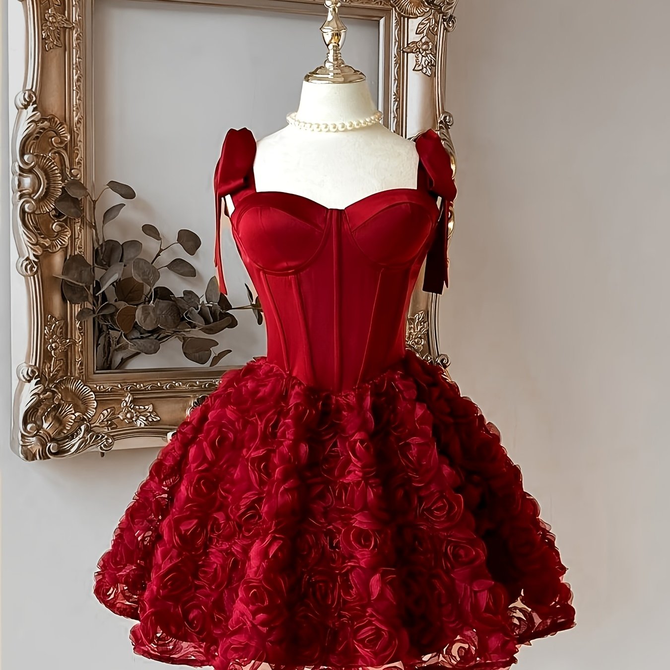 TEMU Satin Strapless Mermaid Waist-cinching Evening Gown, Elegant And Romantic, Stylish And Beautiful, With 3d Floral Appliqués And Hem. Suitable For