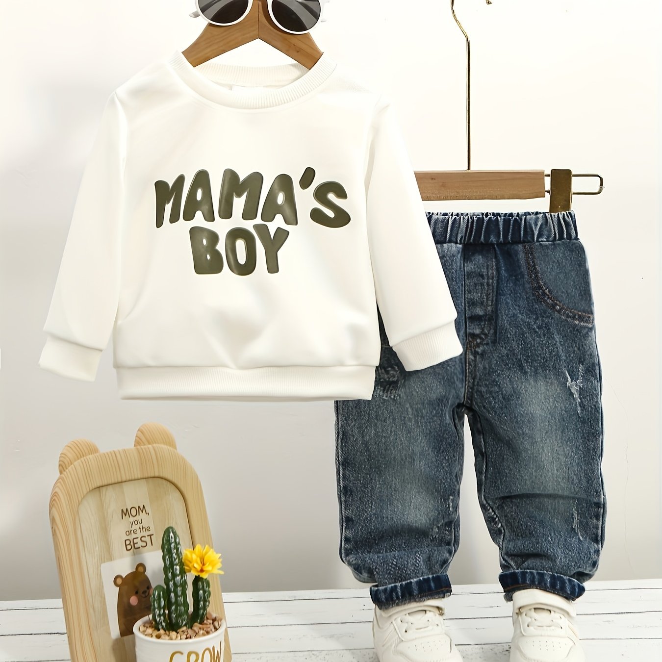 Baby Boy Autumn And Winter Jeans Plus Cool Sweatshirt 2pcs Set, For Outdoor