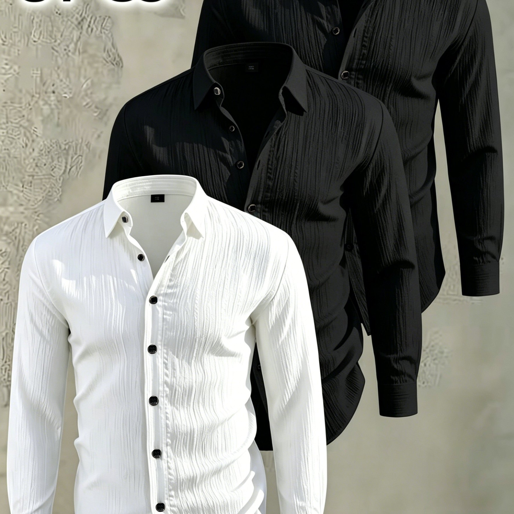 TEMU 3pcs Matching Set, Men's Casual Dress Shirt, Wrinkle-resistant Long-sleeve Shirt, Solid Color Linen Fabric, Non-iron , , Outdoor Activities,