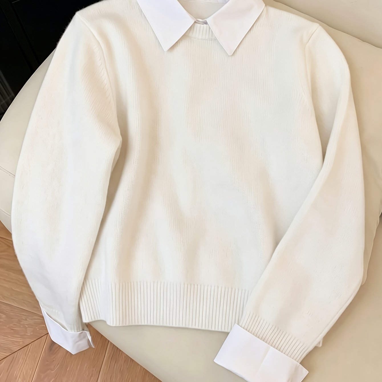 TEMU Western Autumn Winter New Fashionable Elegant Faux Two-piece Collar Pullover Sweater Women's Sweater Coat