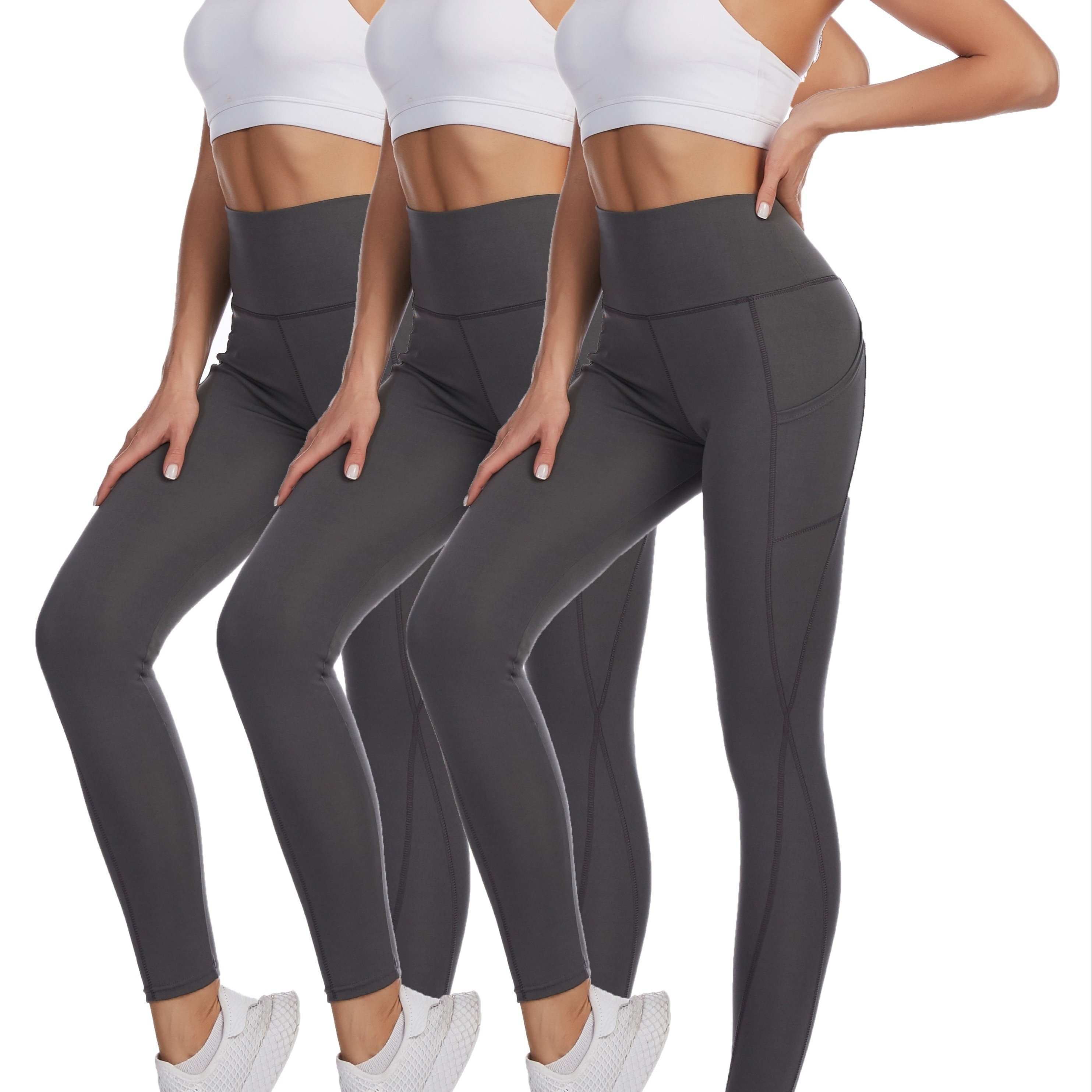 3pcs Solid Color Butt Lifting Fitness Gym Sports Leggings With Pocket, High  Waist Yoga Workout Running Tight Pants, Women's Activewear