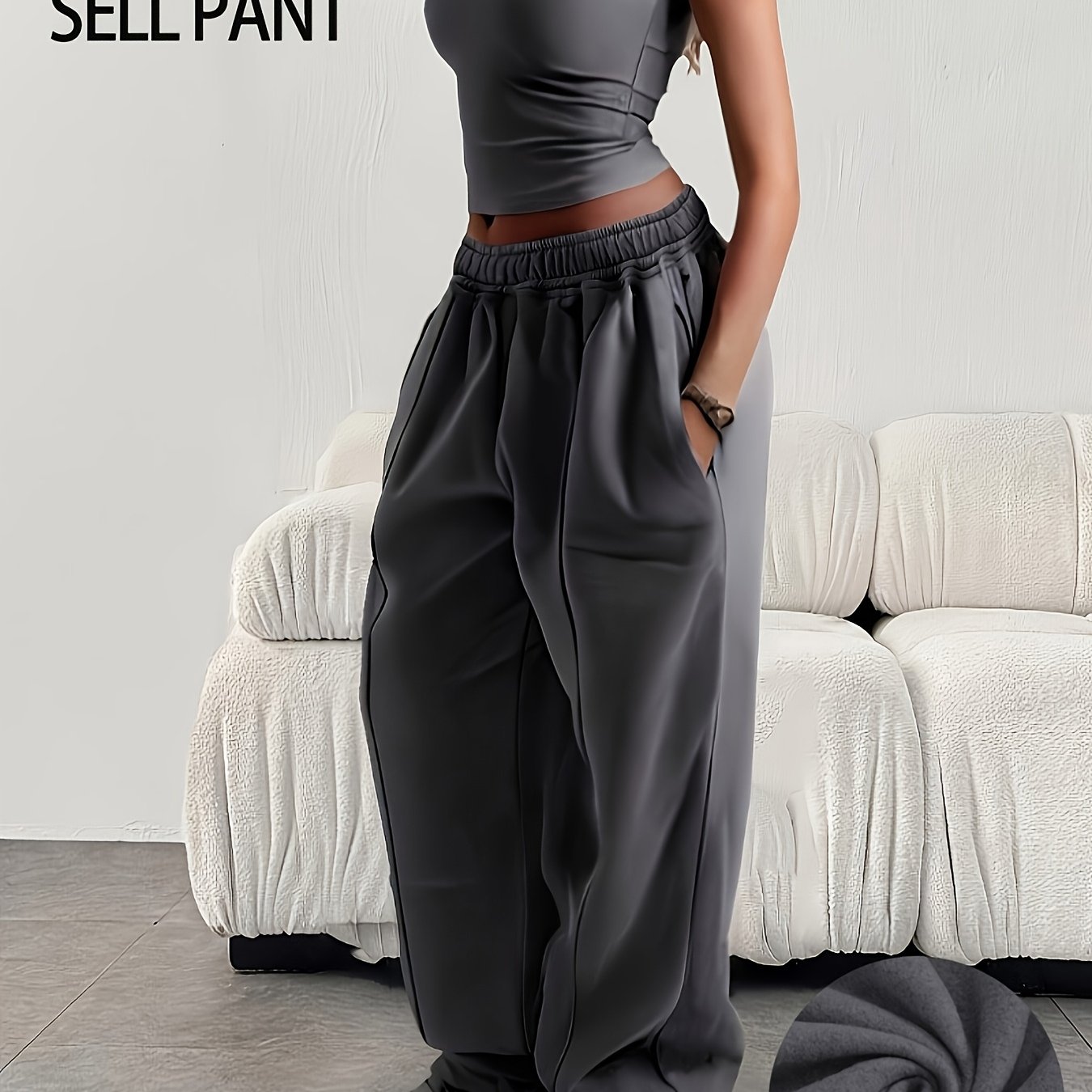 TEMU Pantalones largos deportivos casuales para mujer, sudaderas holgadas de color liso con cintura elástica