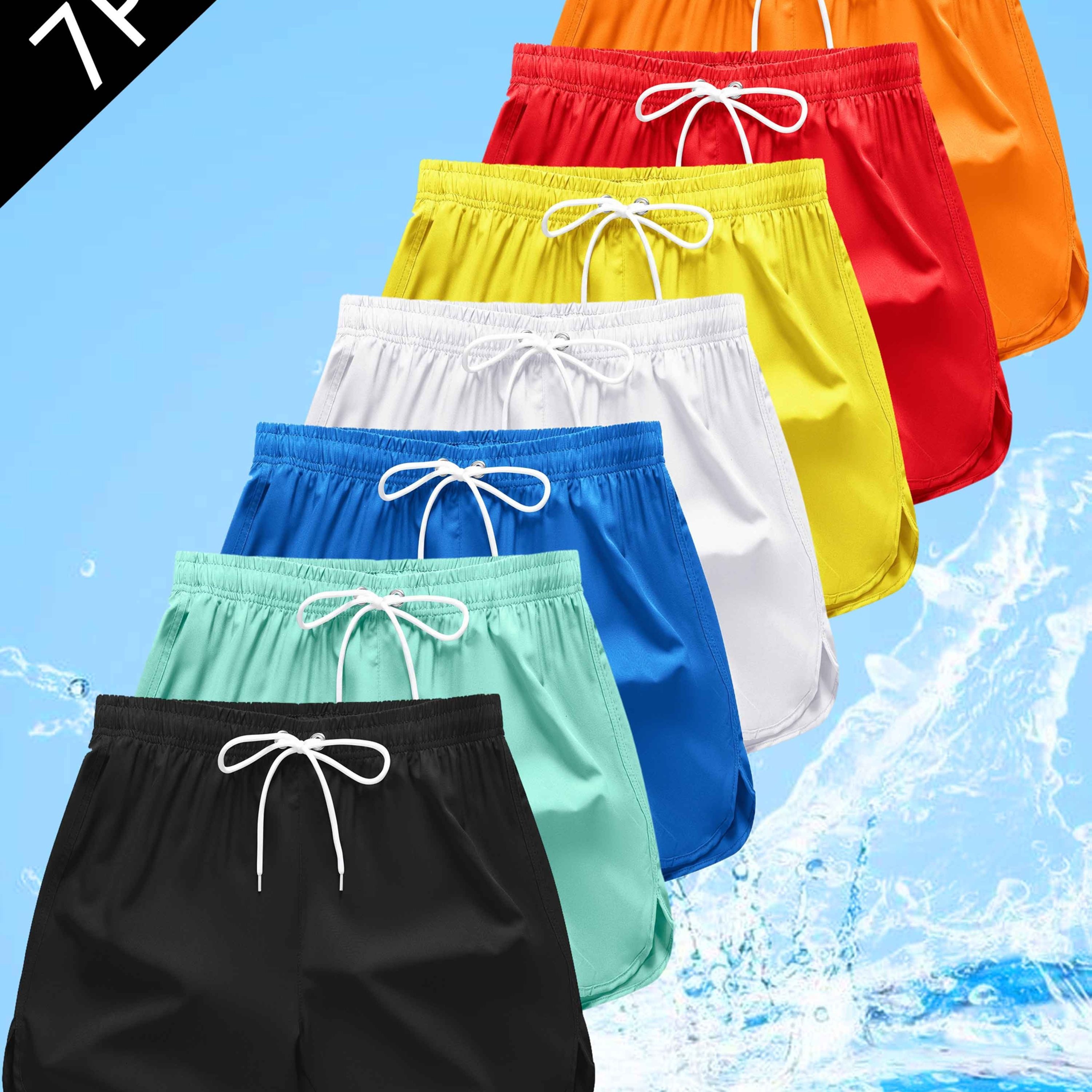 TEMU 7pcs Men' Color Casual Athletic Outdoor Shorts Set - Elastic Waistband Drawstring Design, Side Pockets, Lightweight Quick-dry Fabric, Suitable