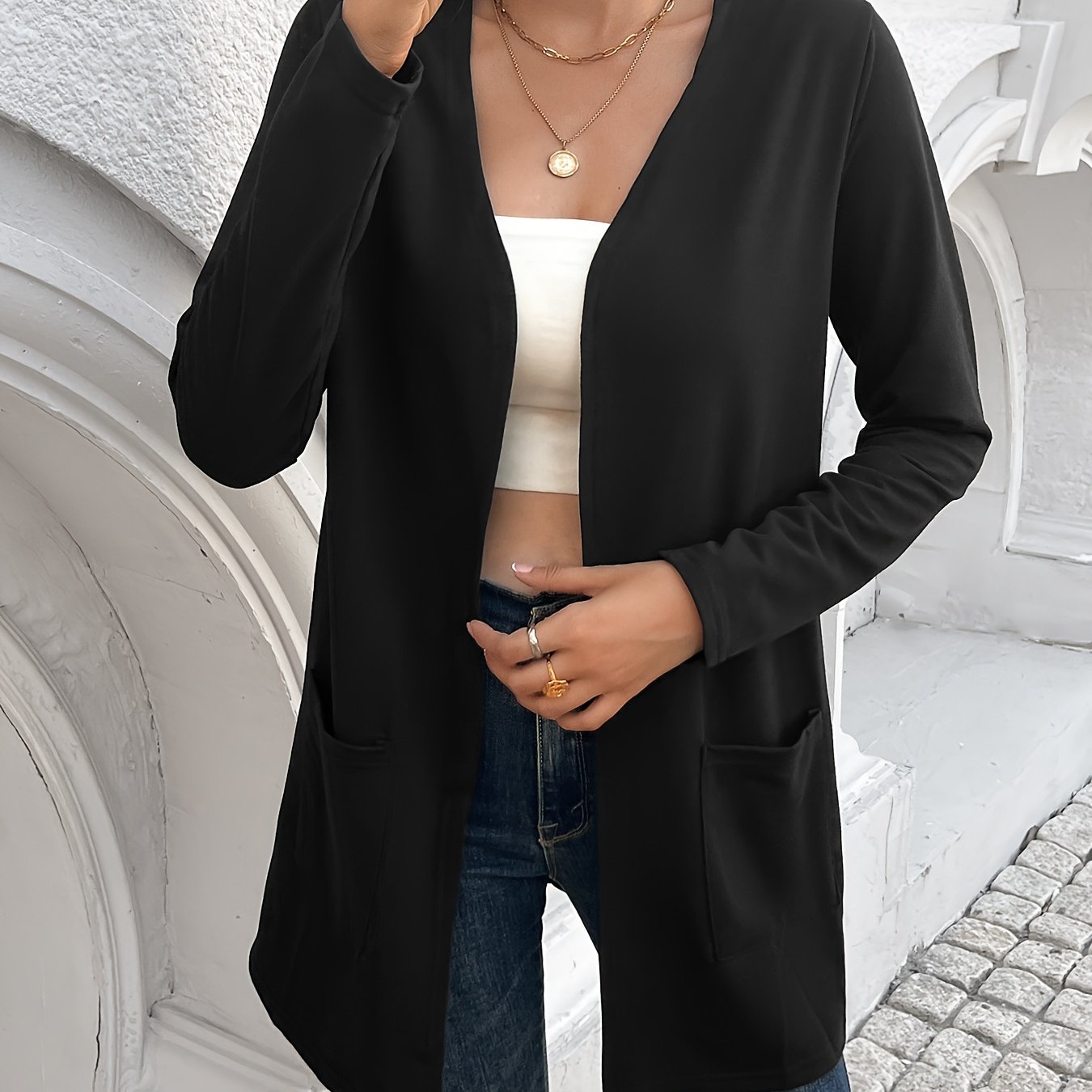 TEMU Cardigan, Casual Long Knitted Cardigan For Fall, Women's Clothing
