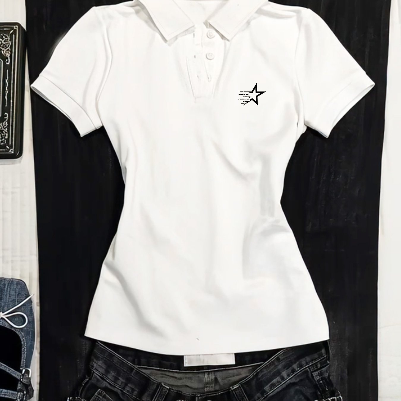 TEMU Women's Fitted Short-sleeve T-shirt, Y2k Style, Fashionable And Comfortable, Easy And Versatile, Design, Suitable For Casual And Indoor Wear,