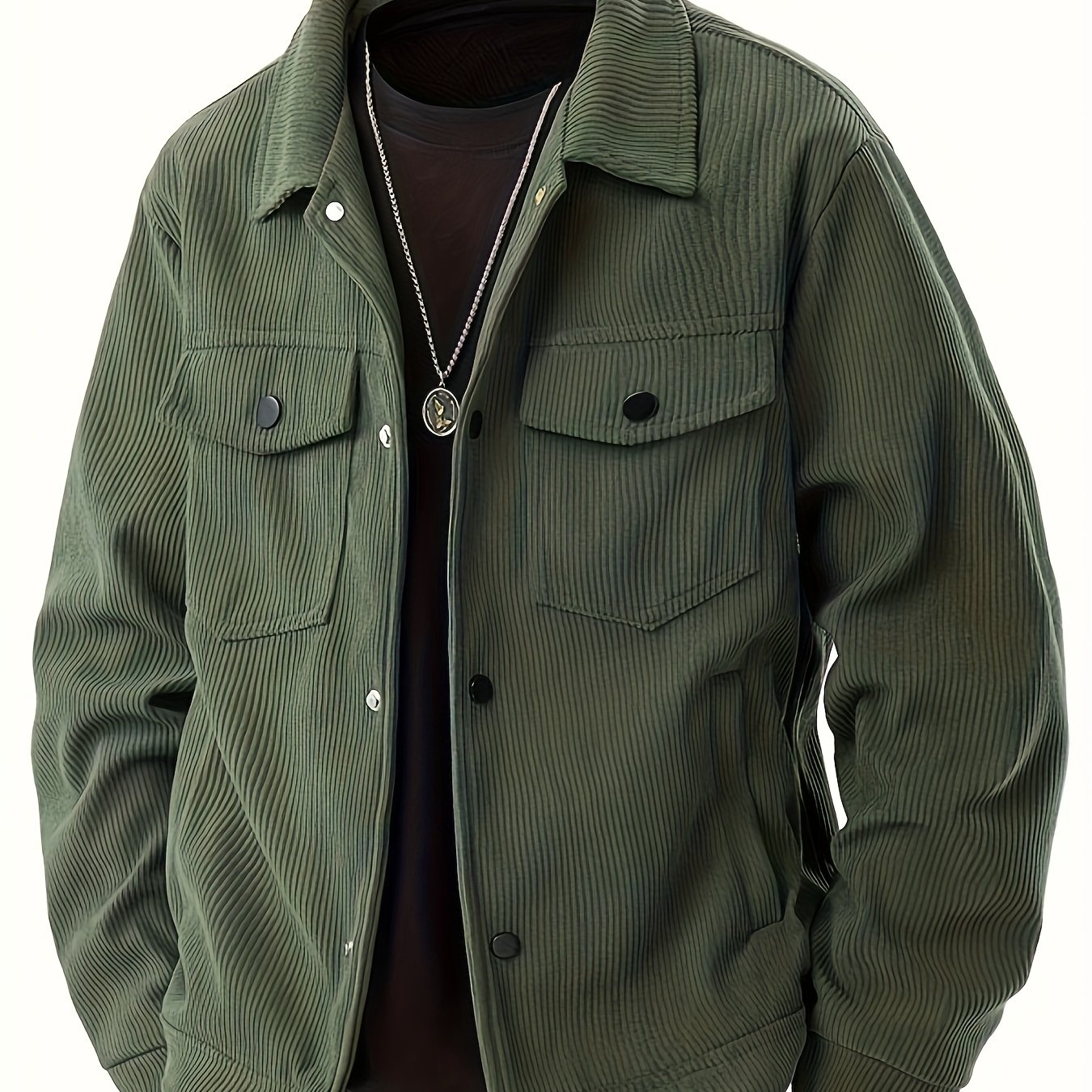 TEMU Men's Corduroy Cargo Jacket, Machine Washable, Ideal For Spring And Autumn Outdoor Activities, Casual Outerwear, Classic Collar Jacket
