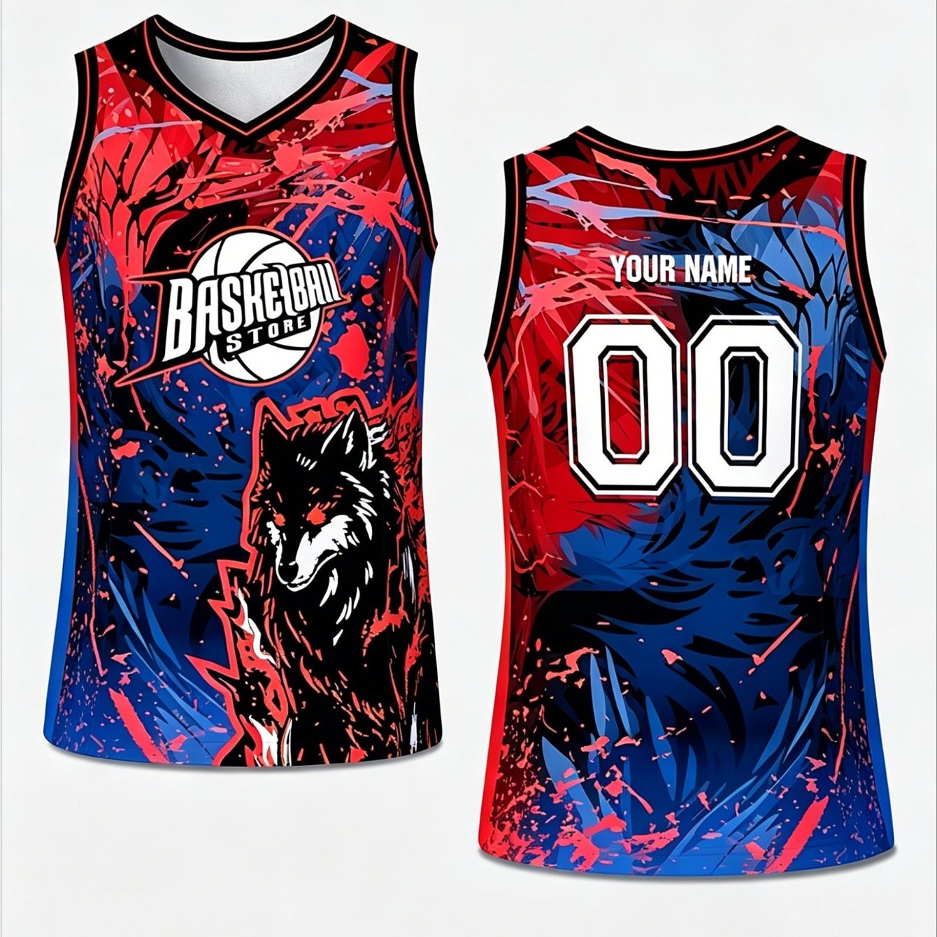 TEMU Customizable Basketball Jerseys Men- Printed With , V-neck Wolf Print Basketball Jersey, Available In Multiple Colors, Basketball Jersey,
