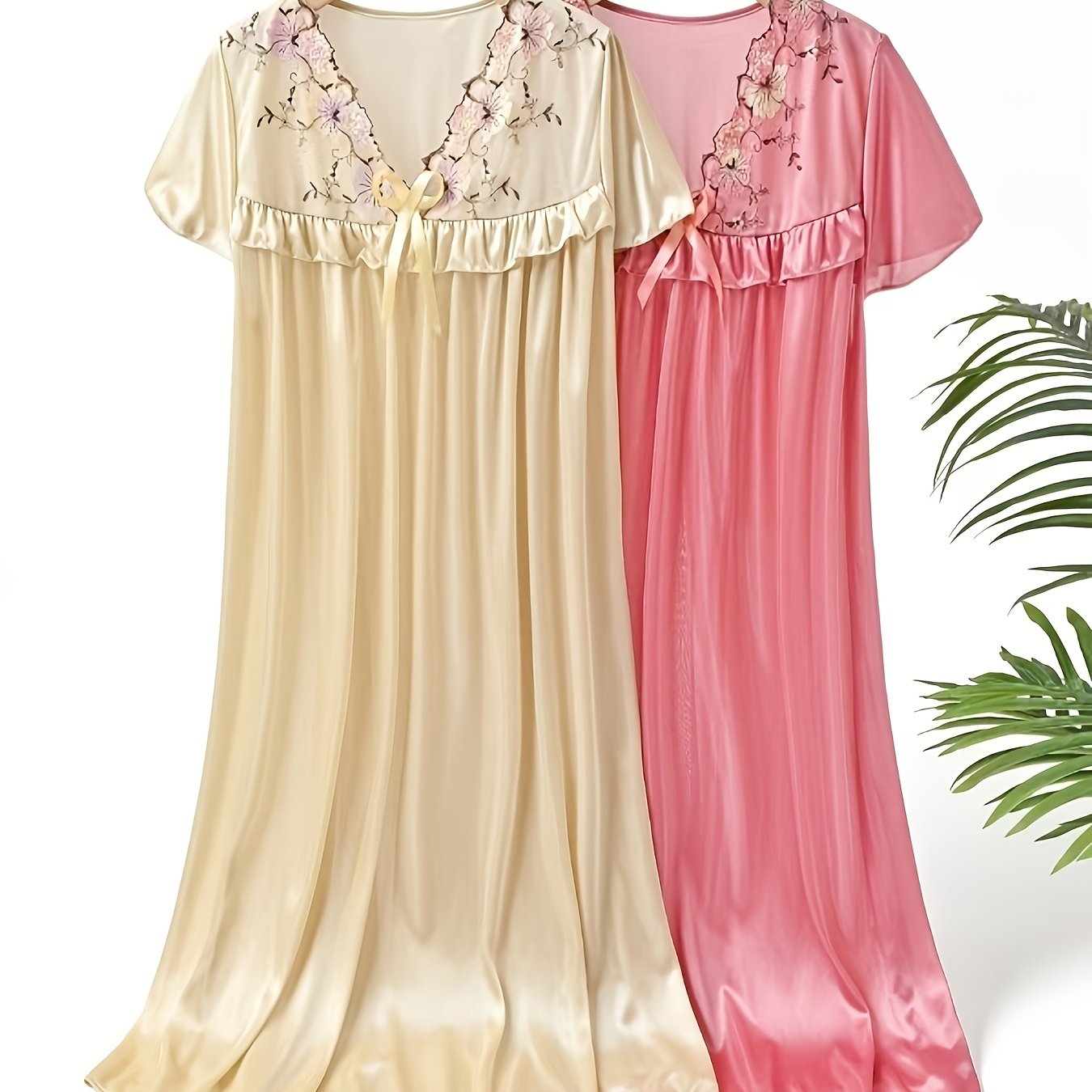 E-shop 2er-Pack modisches Sommer-Nachthemd für Damen mit Spitzeneinsätzen, elegante Freizeitkleidung, schönes, bequemes, weiches, leichtes