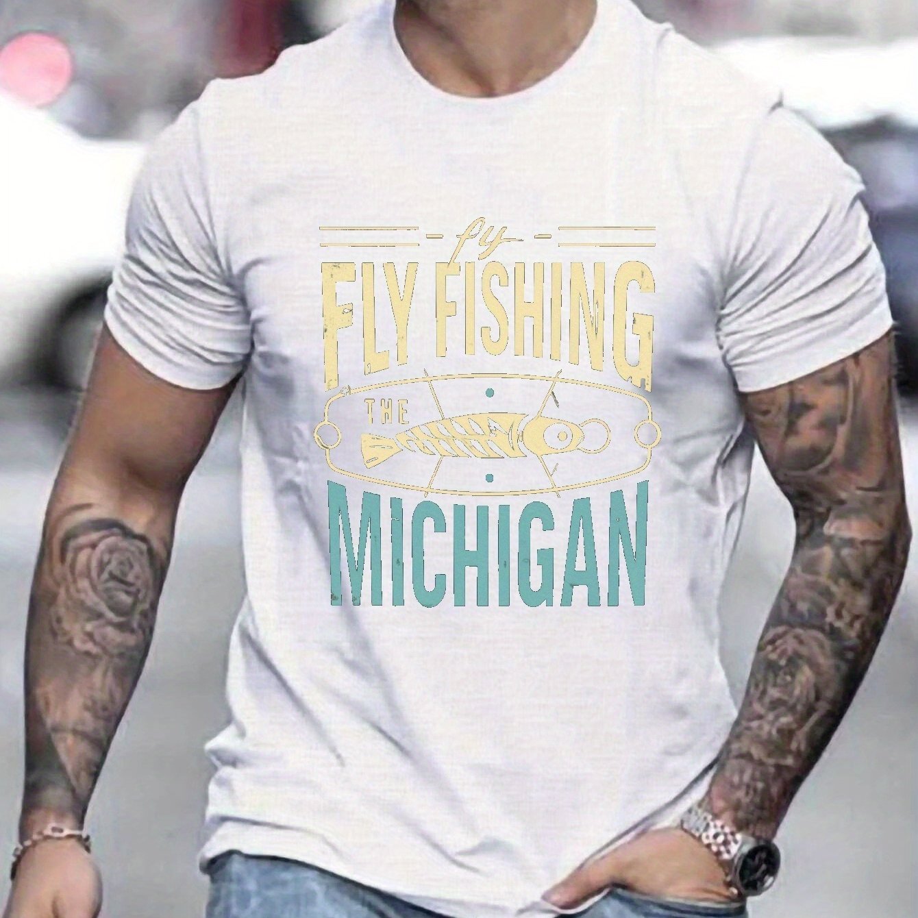 Plus Size Men's fly Fishing  Graphic Print T shirt - Temu Canada