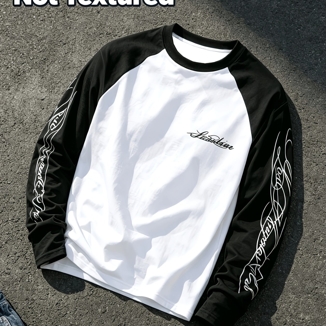 TEMU - Men's Long Sleeve T-shirt With Floral English Pattern, Color-block Top, Men's Streetwear Fashion Style, Suitable For Beach , Casual Shopping,