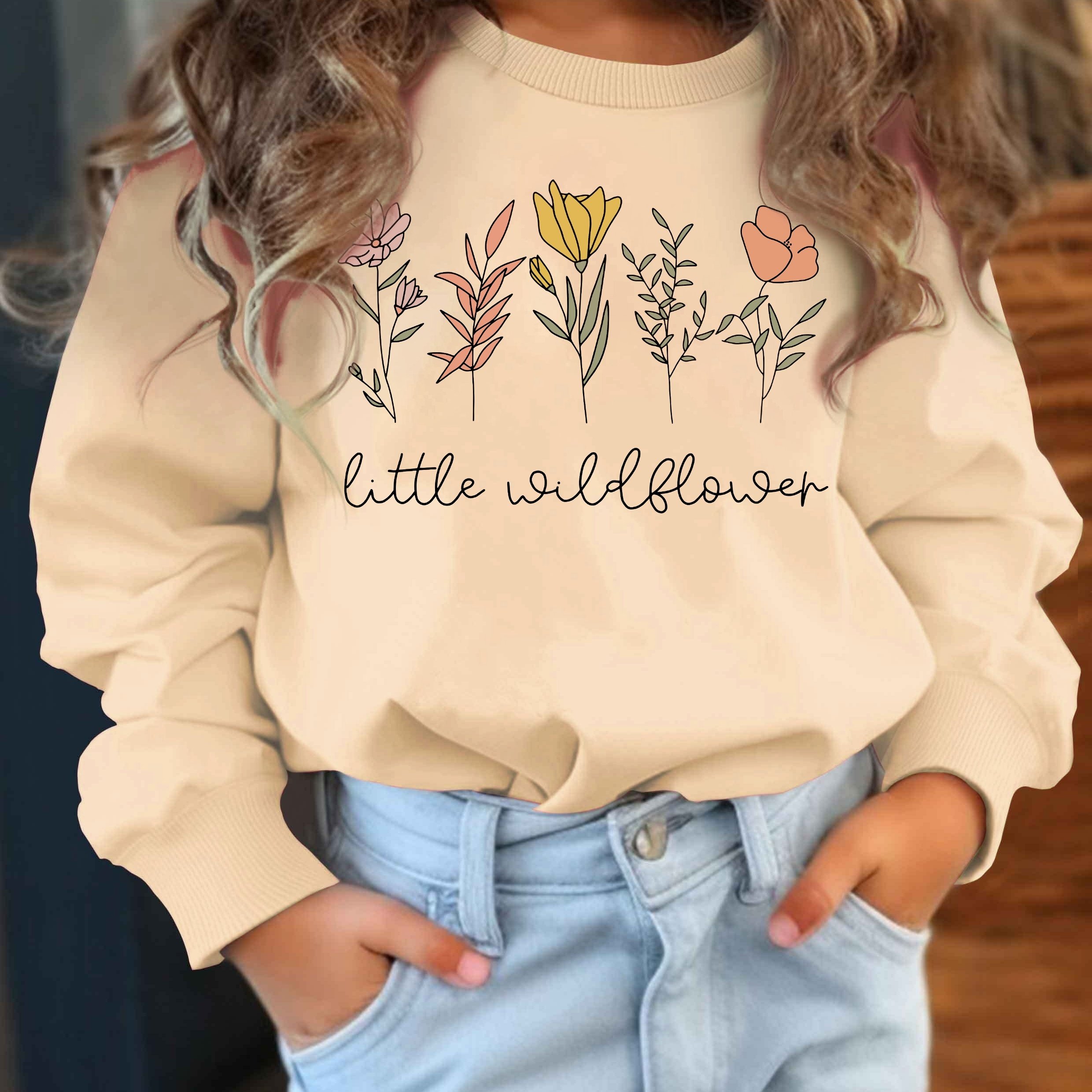 Girls' Fall/ Sweatshirt, Little Letter Print Pattern, Casual Long-sleeve Thin Pullover