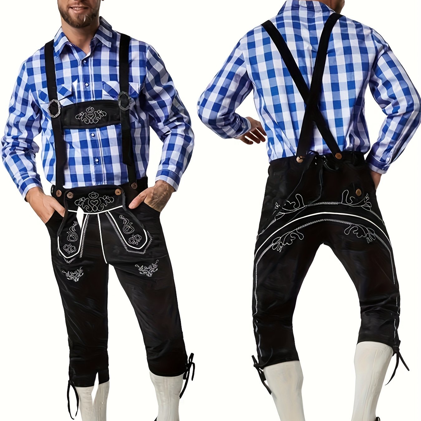 Image of Adult Black Suspenders Capri Pants, Oktoberfest Theme Traditional Party Costume, Festival Outfit, Performance Attire