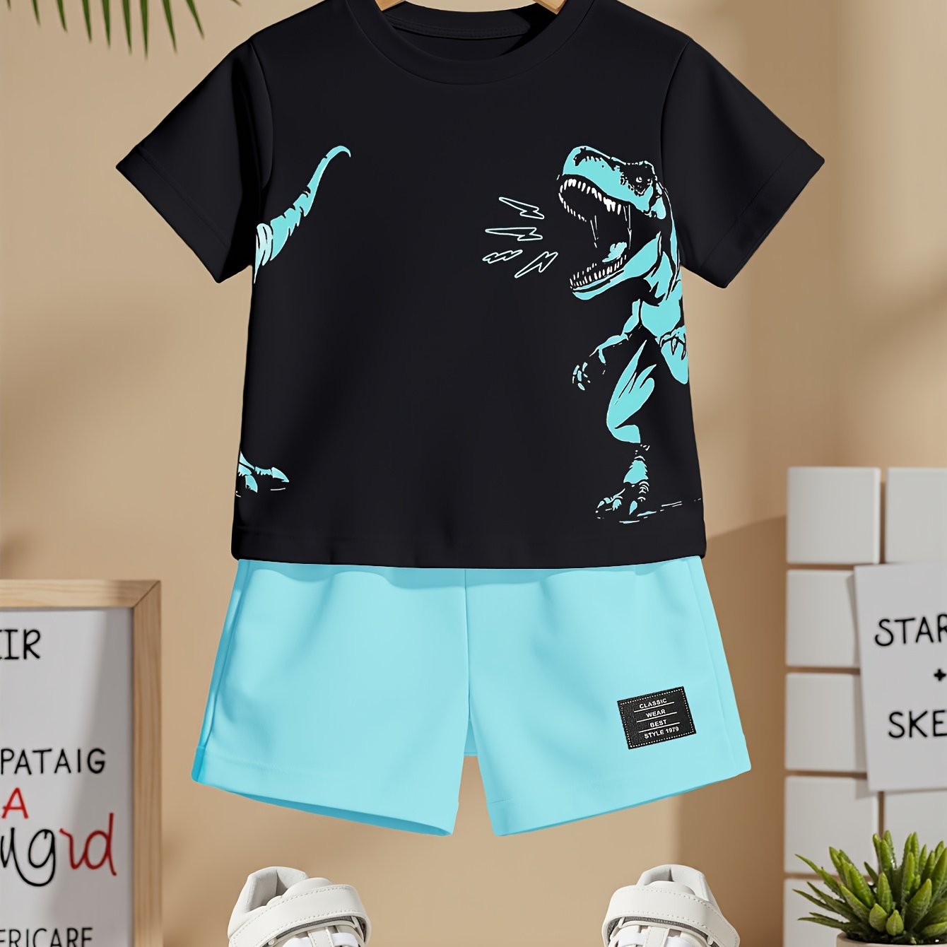 Boys' Short Sleeve Shorts Dinosaur Fashion , Perfect For Outdoor