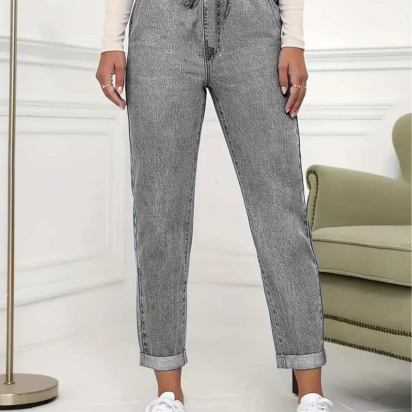 25aw Drawstring Elastic Waist Fashion Item Casual Stretch Jeans Versatile Warm Washed Denim