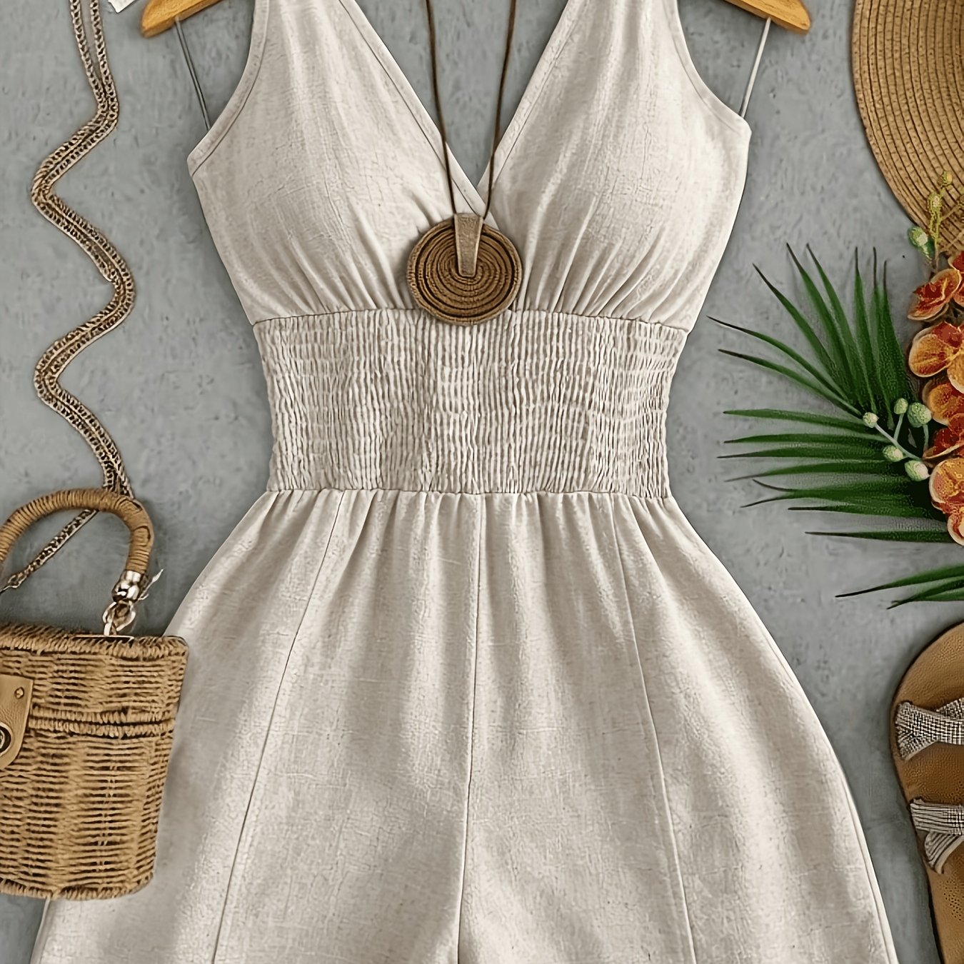 TEMU Women' Pleated Casual Daily Jumpsuit, Spring Summer Fashion Versatile Shoulder Tie, Waist Tie Short Length Overalls, Women's Clothing