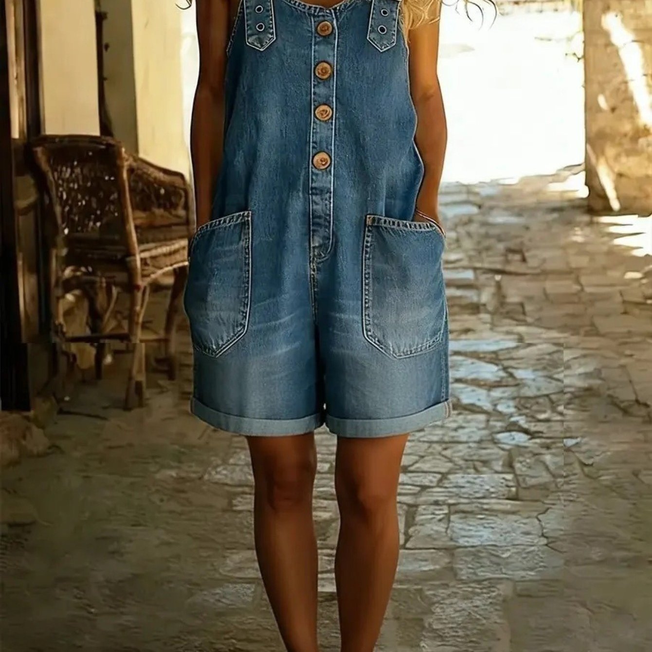 TEMU Women's Denim Overall Shorts Retro Workwear Style Casual Jumpsuit Adjustable Strap Overalls Large Summer Versatile Temperament Pants