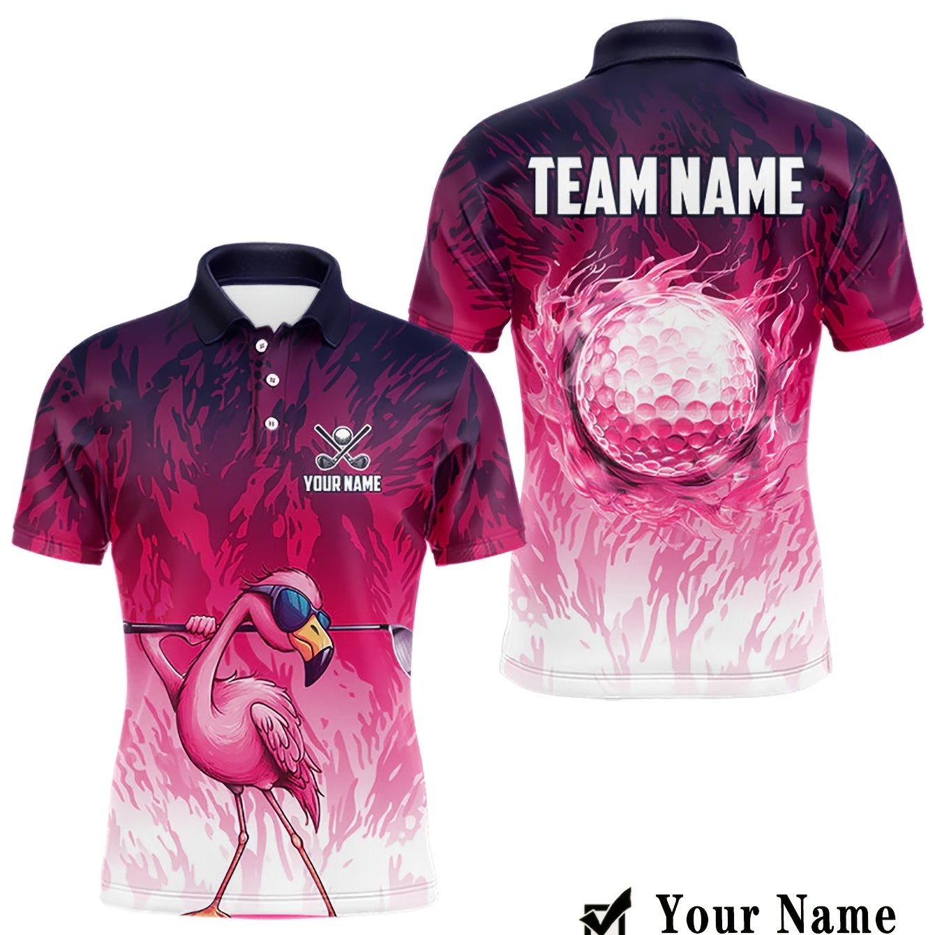 TEMU Powder Flamingo Golf Customization Shirt, Name Team Name Printable Fresh Trendy Style Top