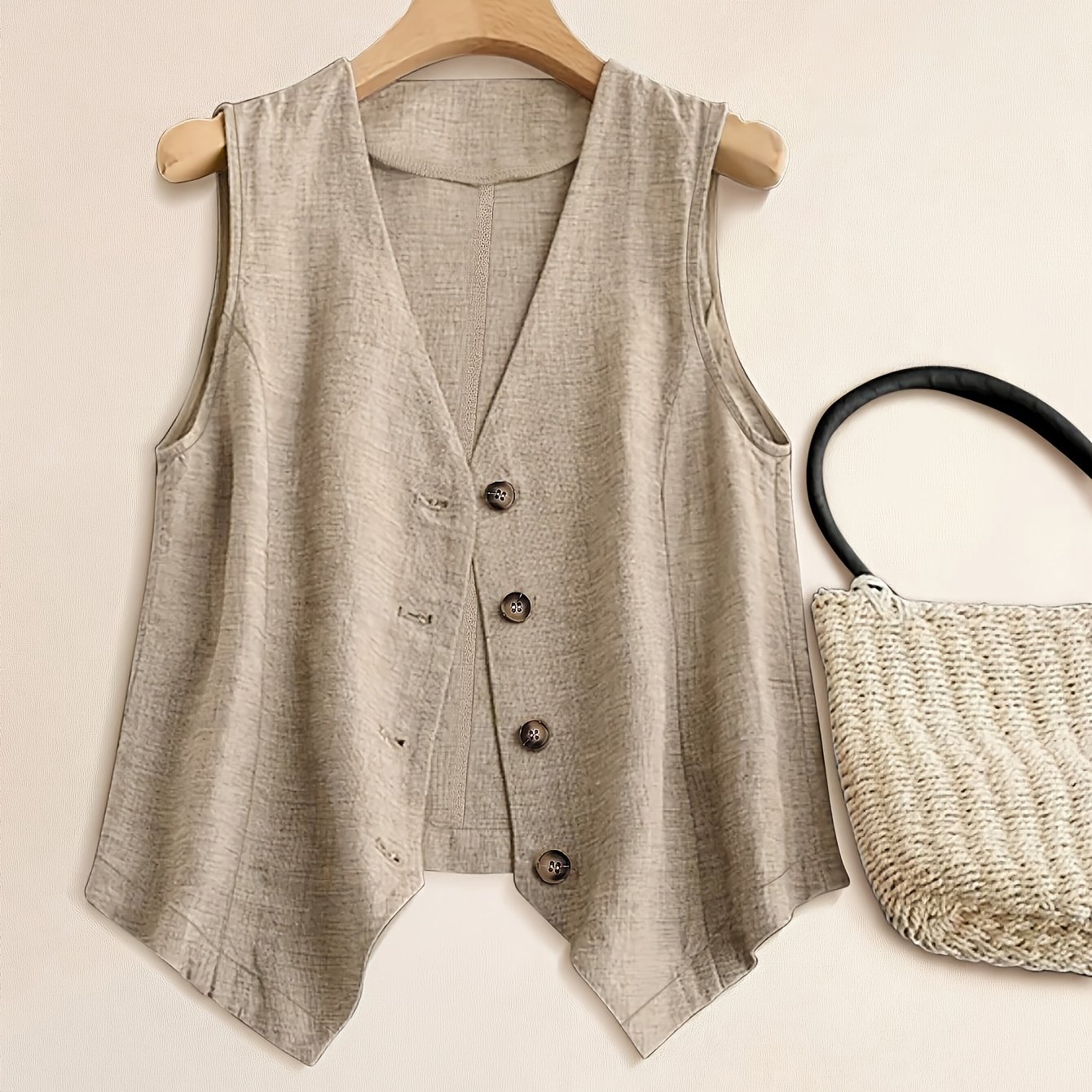 TEMU Women's Spring/summer Casual Vacation Short Linen Suit Vest Jacket