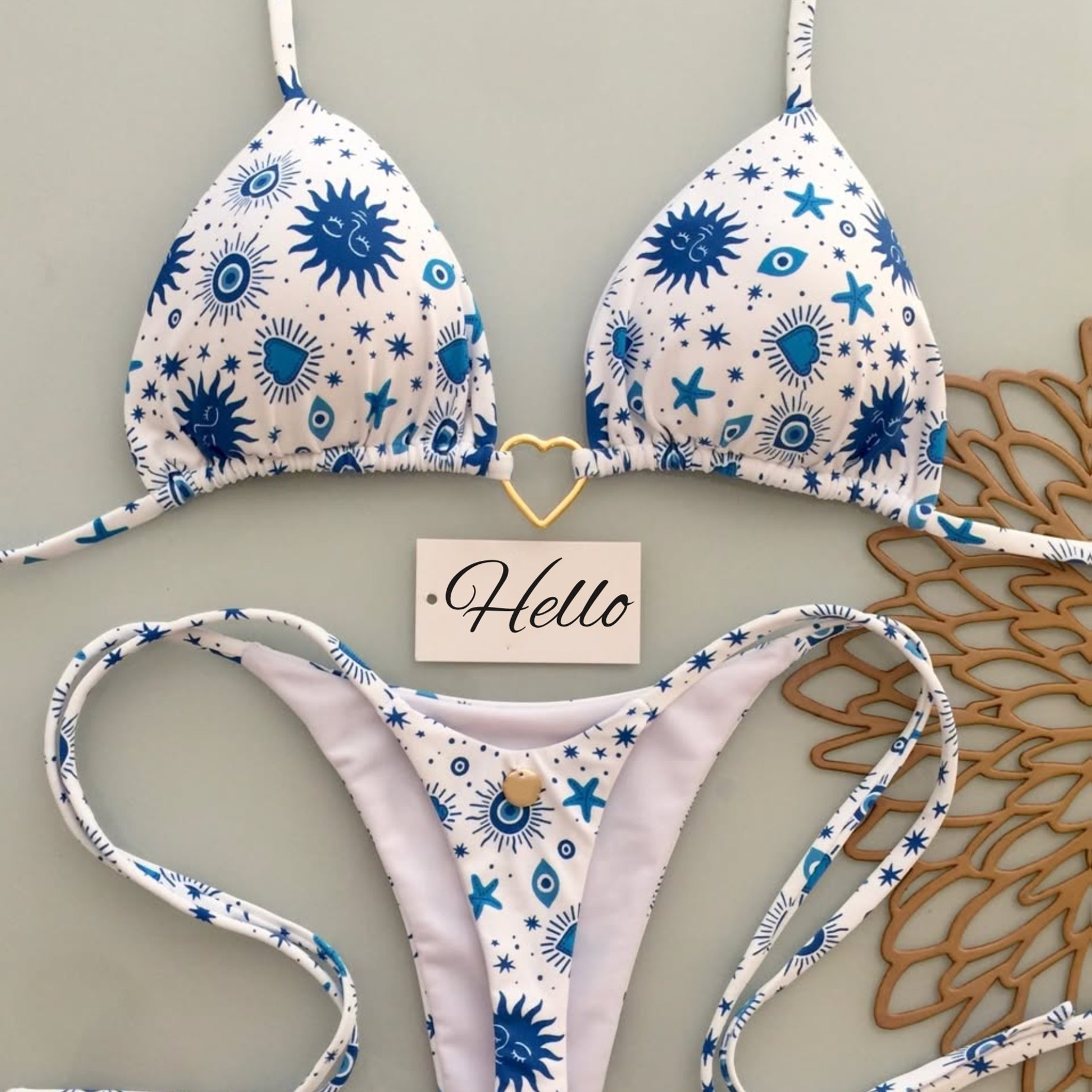 TEMU Women's 2pcs Bikini Swimsuit - Sexy Halter Neck Bikini Set With Triangle Top & Thong Bottoms, Print Full Coverage Bathing Suit Suitable For
