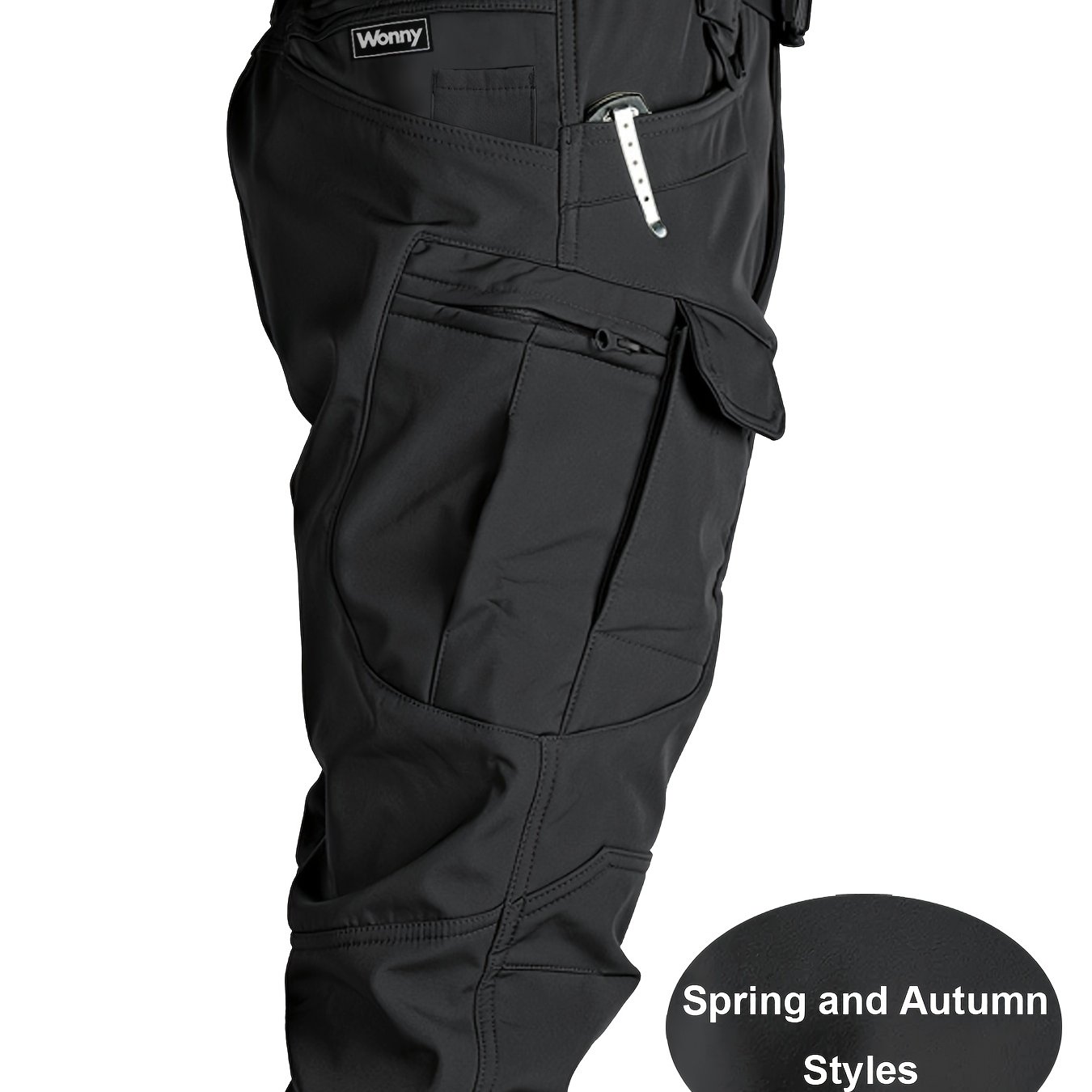 TEMU Men's Tactical Cargo Pants, Multiple Pockets - Durable Polyester And Spandex Blend, Stretch Fabric, Machine Washable, Solid Color, Ideal For