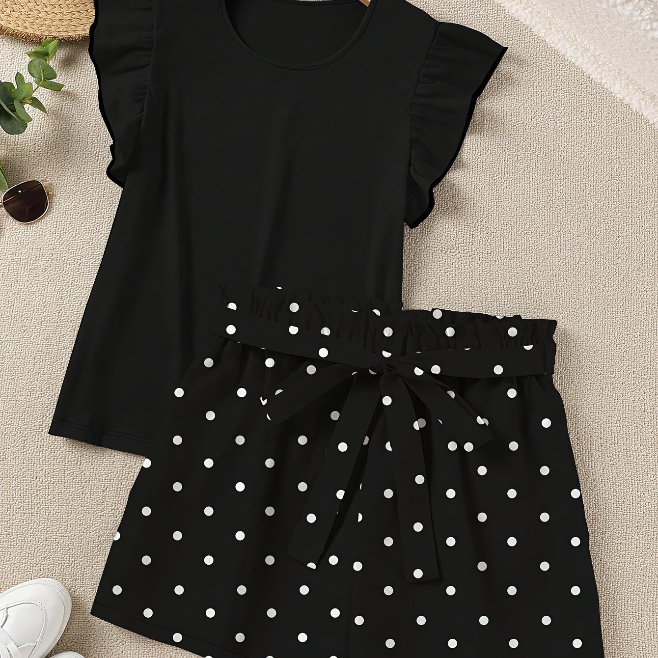 TEMU Plus Size Women's Suit Summer Short Sleeve Top And Loose Size Shorts 2pcs Set