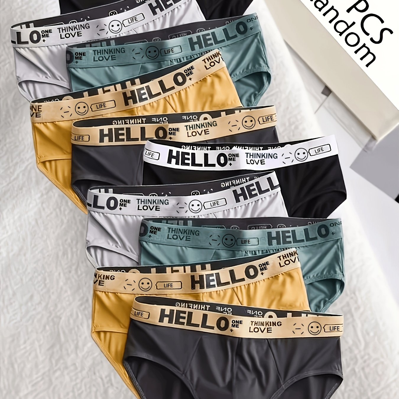 TEMU Random 4pcs Men's Briefs, Classic "hello" Letter Pattern Print Fashion Underwear - Sexy And Comfortable, Easy Solid Colors, With Letter