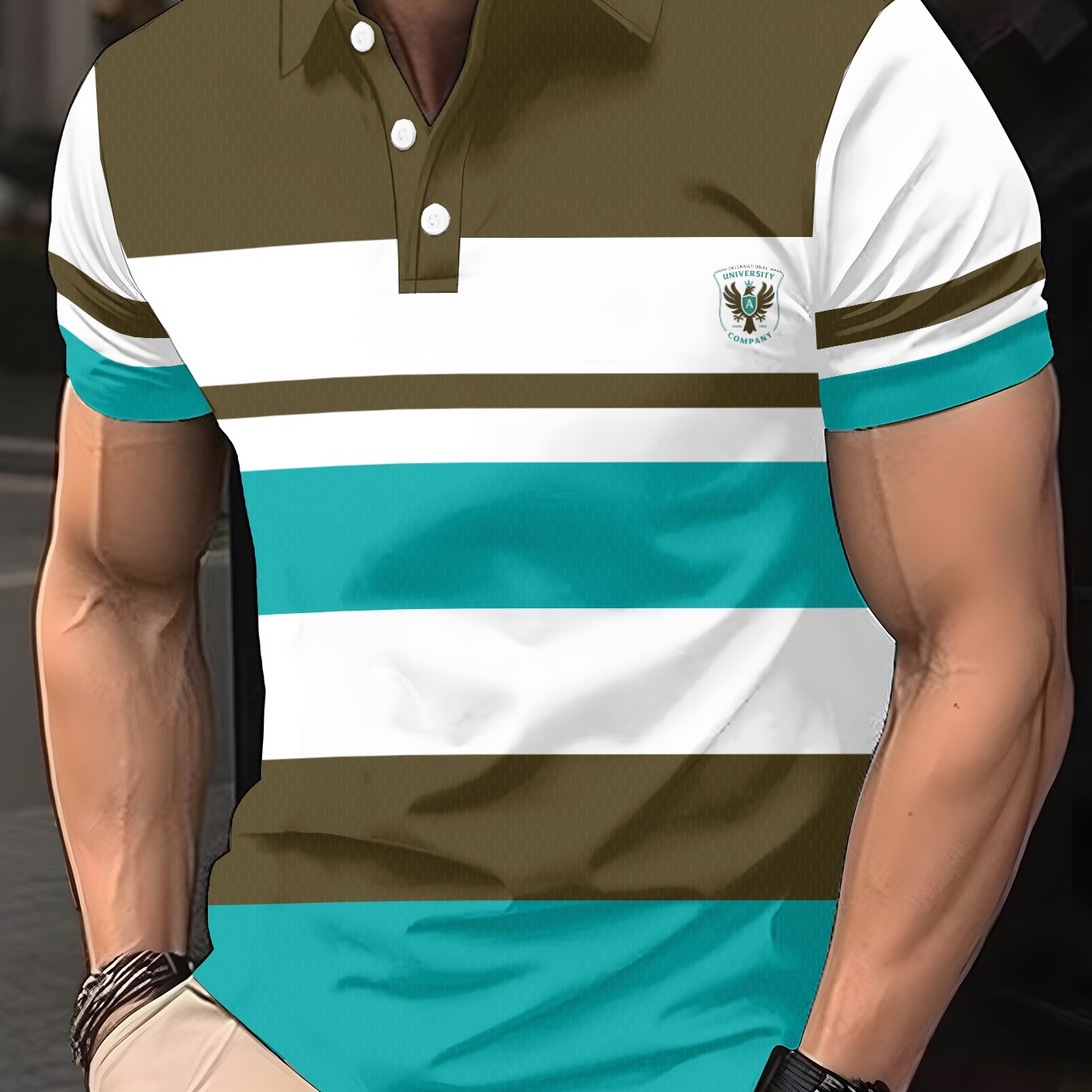 TEMU Chemise à manches courtes pour hommes avec motif 3D cheval et rayures géométriques - Col respirant imprimé , pour le , tenue décontractée et