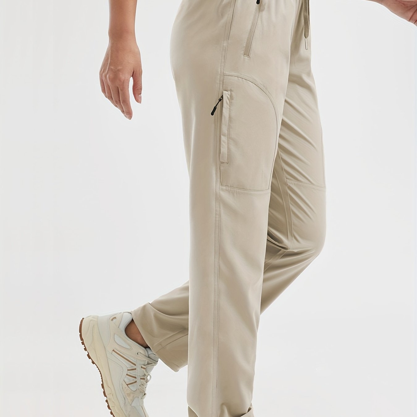 TEMU Women's Outdoor Cargo Pants, Quick-dry Breathable Sweat-absorbent Elastic Fabric With Zippered And Multi-pockets In Solid Colors For Hiking &