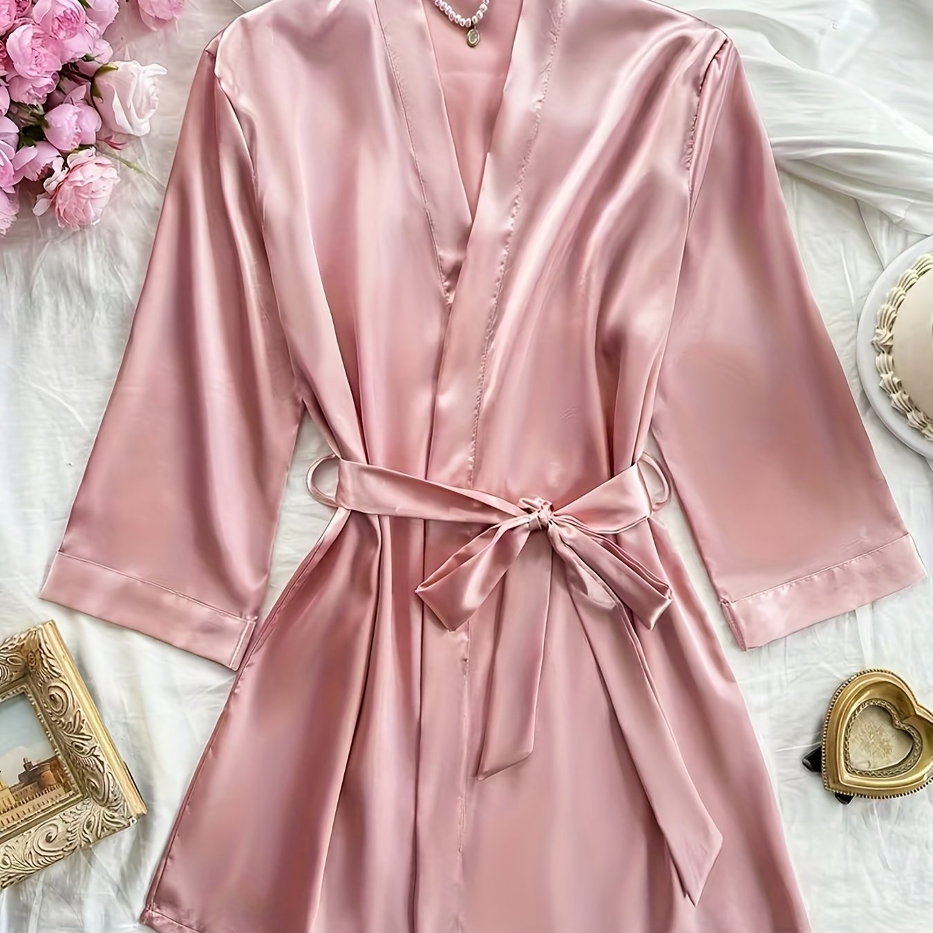 TEMU Women's Mid-sleeve V-neck Nightgown, Autumn And Winter Wearable Home Robe Pajamas