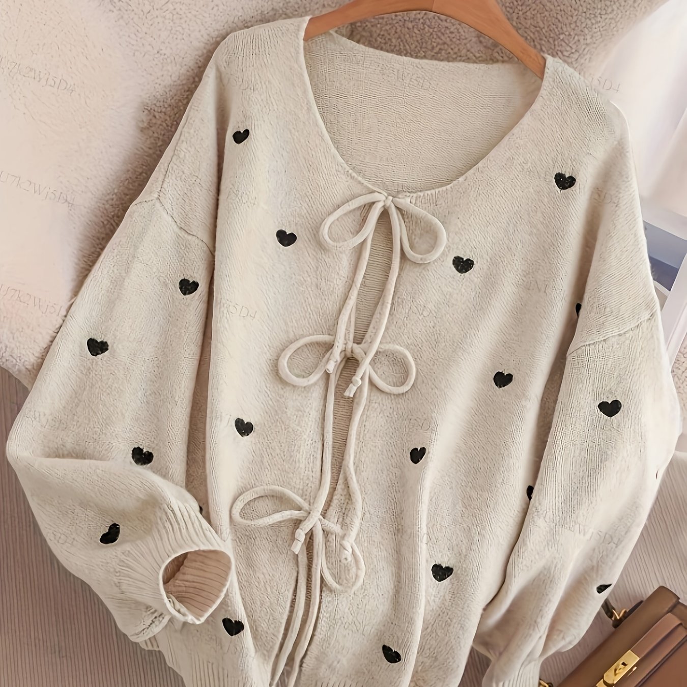 Love Print Design Top Cardigan Long Sleeve Korean Style Coat Fashion Casual Women's Nian Nian