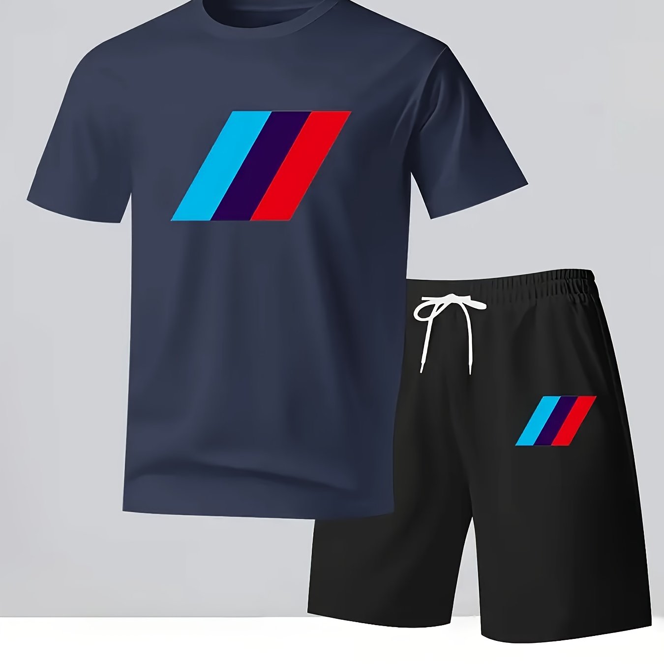 TEMU Men's Quick-dry Swimwear Set - & Striped Beach Shirt & Shorts, Lightweight Summer Outfit For Pool, Ocean, Or Sand, Regular Fit Casual Swimwear