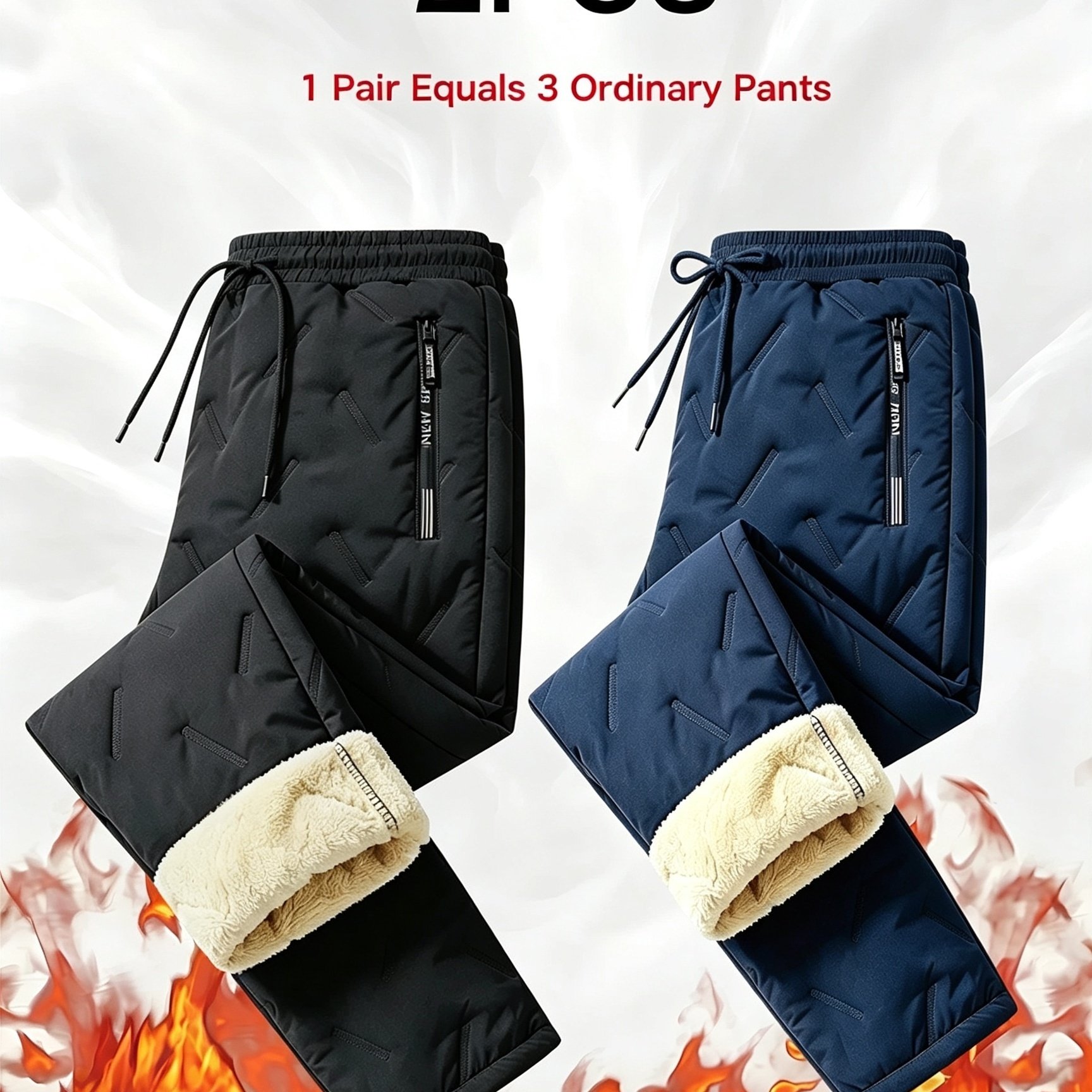 TEMU 2pcs Men's Autumn Winter Fleece Thick Warm Athletic Long Pants, Casual Sport Style, Solid , With Zippered Pockets, Warm Trousers, Men's Winter