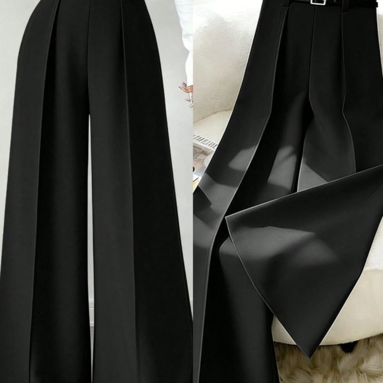 TEMU New Women's Elastic Waist Long Wide-leg Pants With Barcode, Casual And Shopping Wear