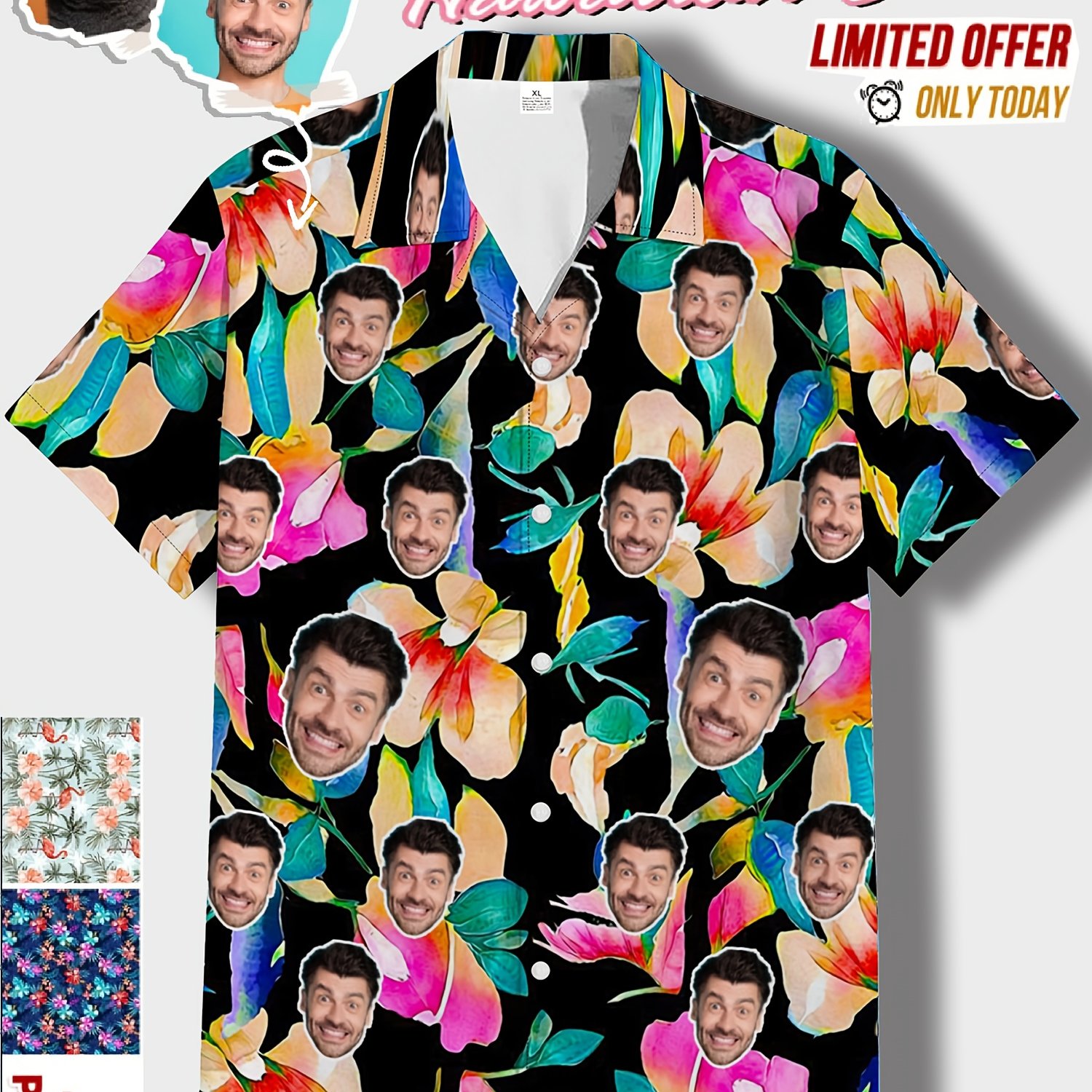 TEMU Custom Personalized Photo Hawaiian Shirt Face Holiday Tropical Pattern Shirt For Men Women Birthday Bachelor Party Gift Summer Gift