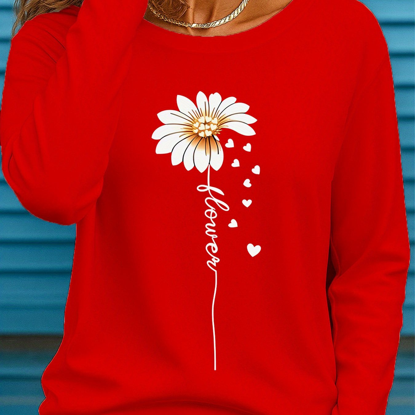 TEMU Plus Size Women's Long-sleeved Round Neck T-shirt Chrysanthemum Print Ii 178