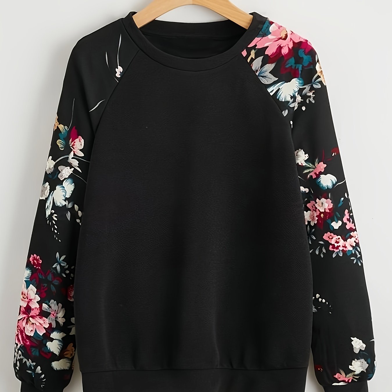 TEMU Floral Print Pullover Sweatshirt, Casual Long Raglan Sleeve Crew Neck Sweatshirt For Fall & Winter, Women's Clothing