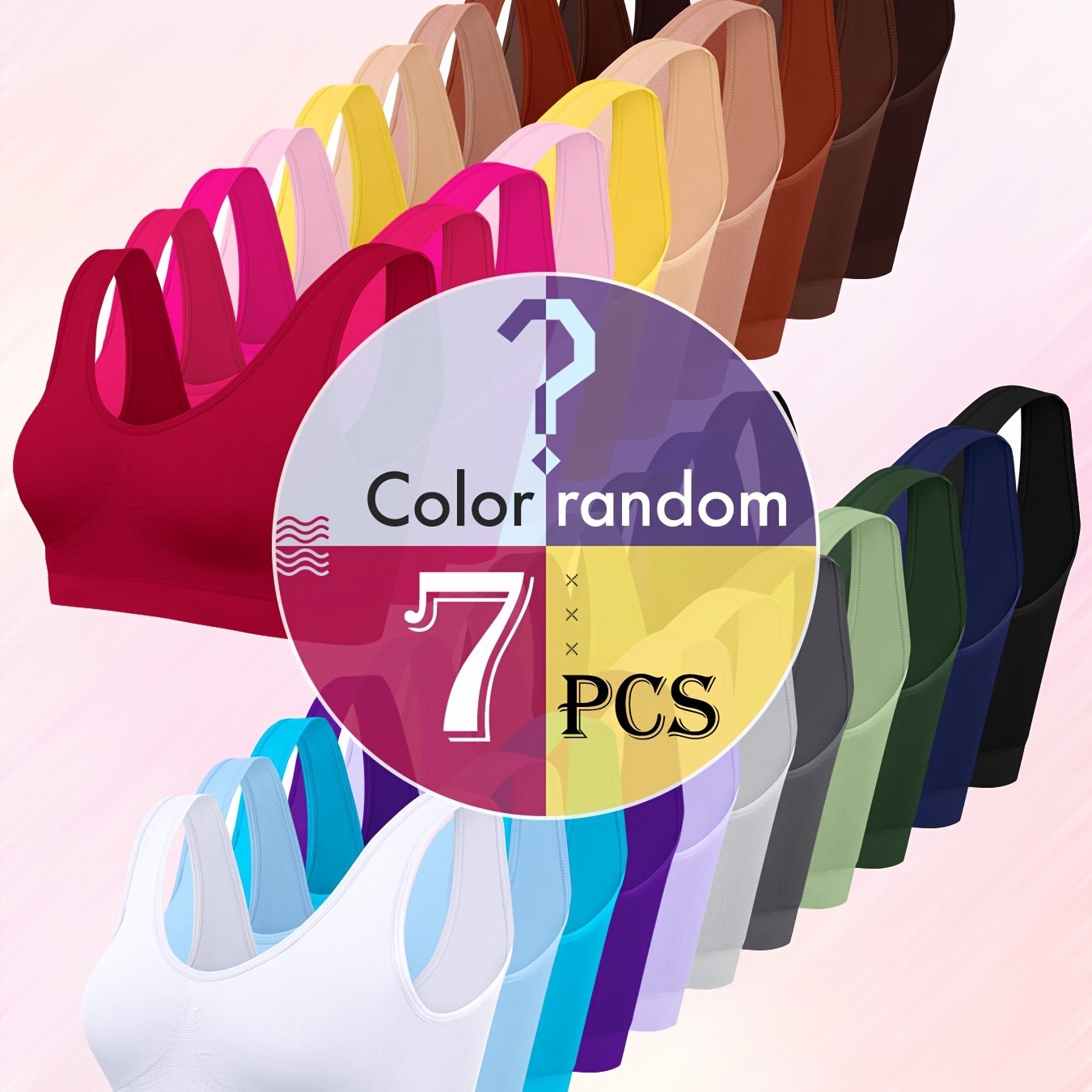 7pcs Random Color Women' Comfortable High Elastic Single Layer Thin No-pad Sports Bra Women's Underwear