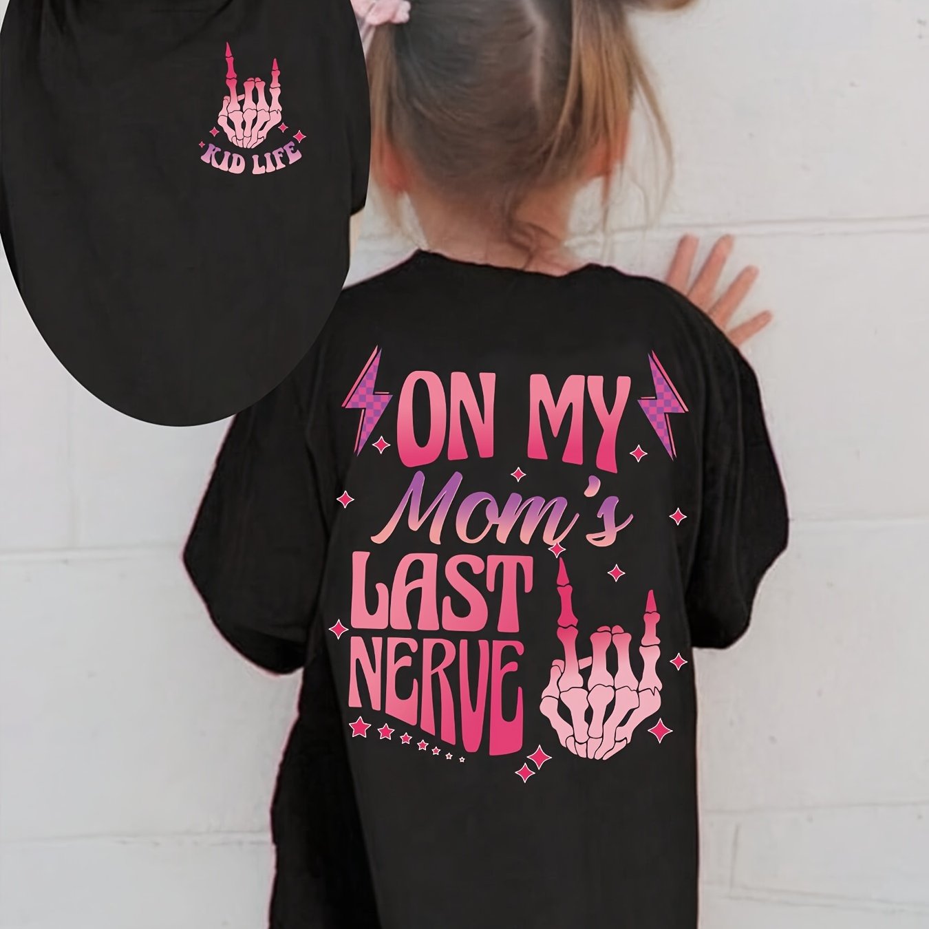 Summer Girls' Fashion Kids T-shirt With "on Last Nerve" Double-sided Print Cute Short Sleeve Casual Top