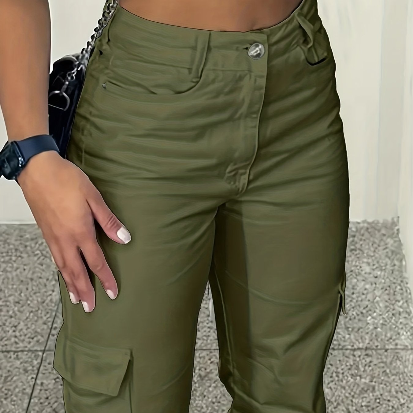 TEMU Autumn Winter ! Sports Style High-street Women's Cargo Pants, Elastic Stretch Waist Multi-, Casual Training Versatile Slim Fit | Women's Autumn
