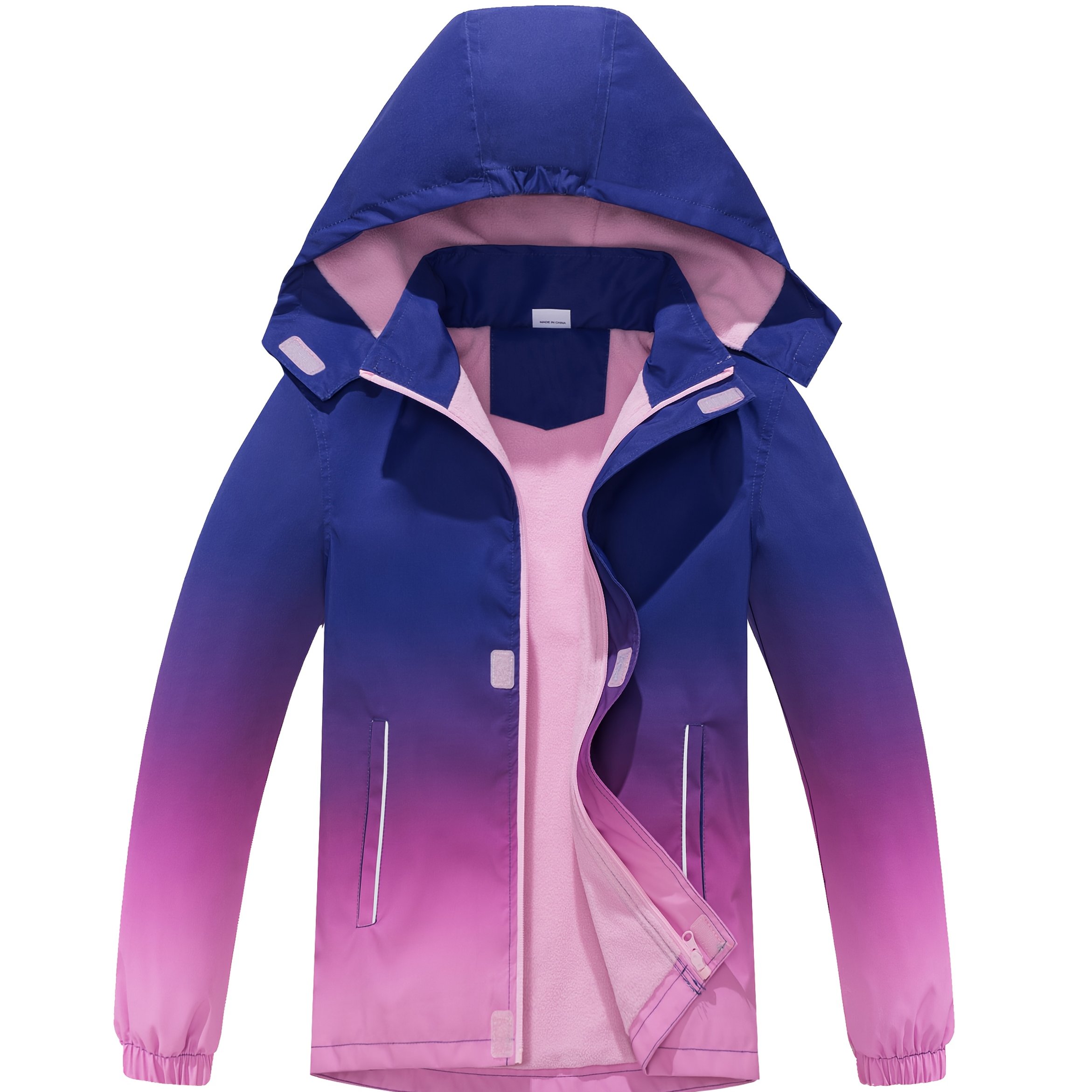 Image of Top&' Gradient 4-level Outdoor Jacket With Detachable Hood - Lightweight, Fleece-lined, Windproof In Blue To Yellow Transition With Reflective Markers For ,fall And Winter Clothes