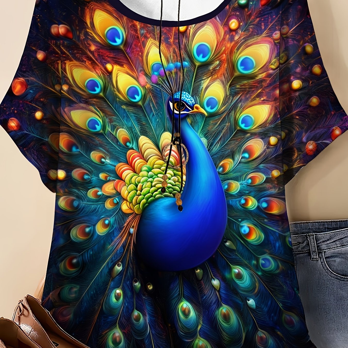 TEMU Plus Size - Plus Size - Fashionable Short-sleeved T-shirt For Women In Plus Sizes, Featuring A Round Neck And A Retro Split-screen