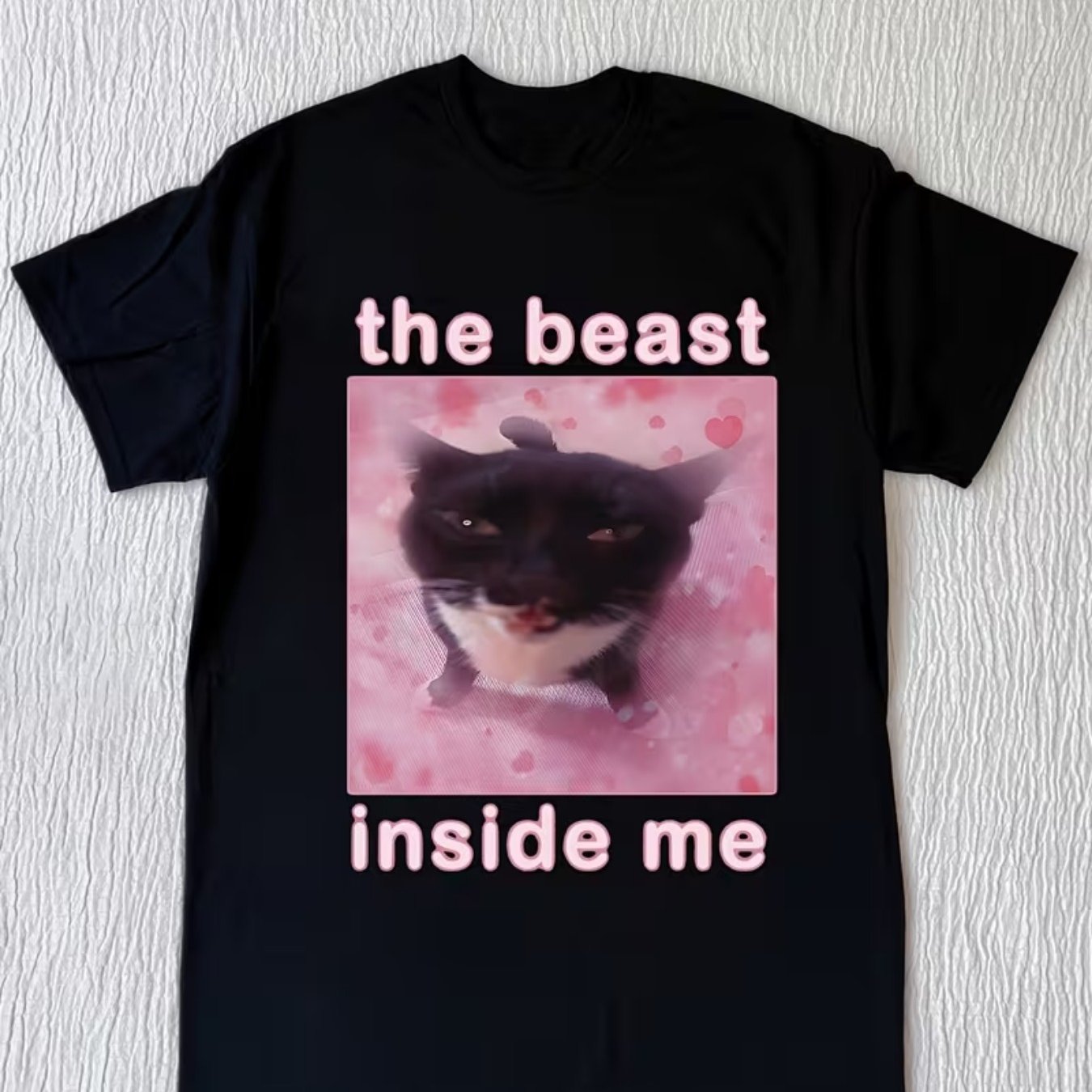 TEMU T-shirt avec imprimé créatif de chat, T-shirt avec imprimé de lettres, T-shirt coloré et confortable