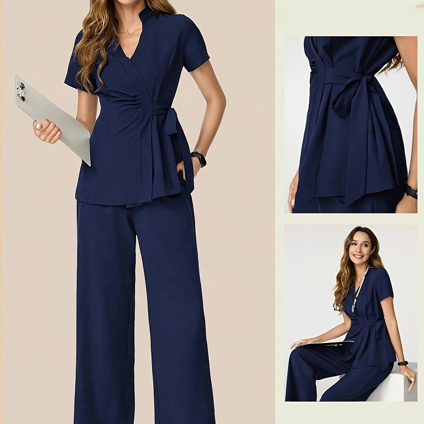 TEMU Completo estivo da lavoro per allattamento da donna, set casual pezzi con scollo a V